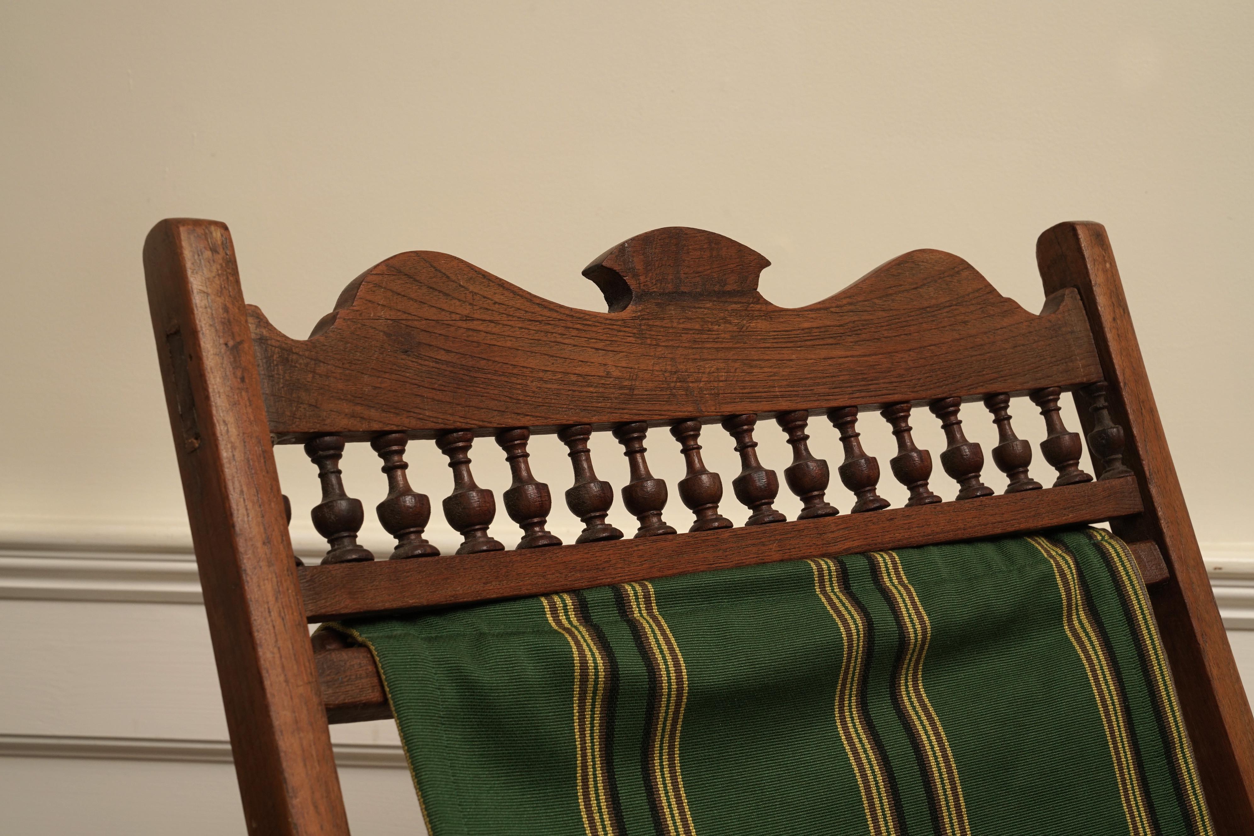Two Teak Folding Canvas Adjustable Chairs, British Colonial 2