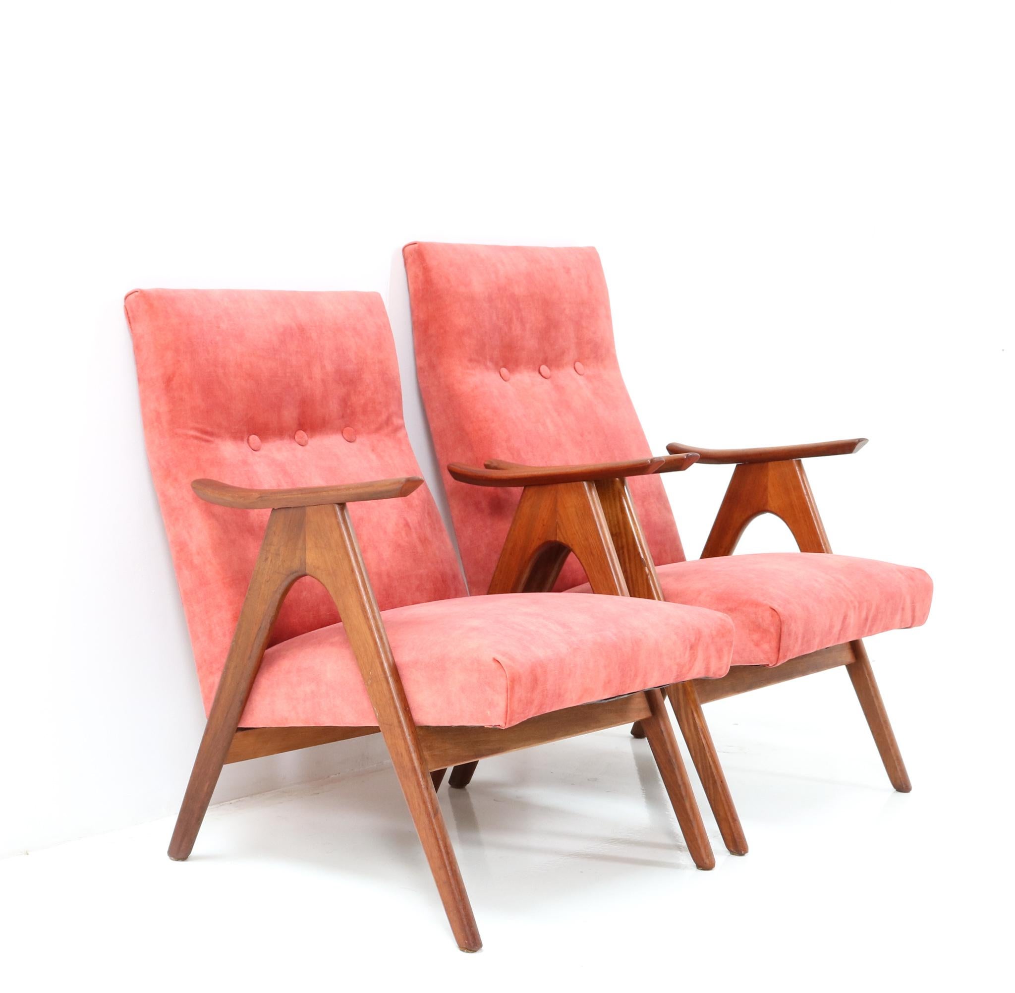 Fabric Two Teak Mid-Century Modern Lounge Chairs, 1960s