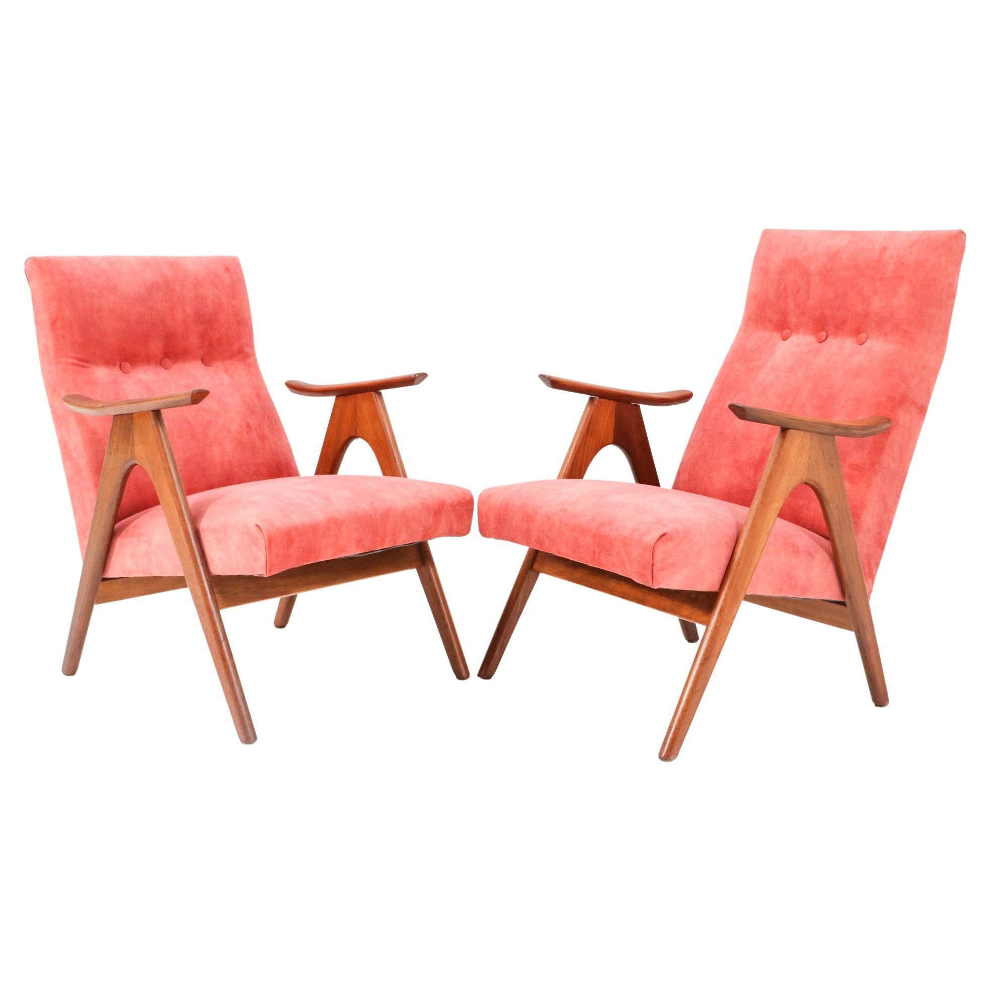 Two Teak Mid-Century Modern Lounge Chairs, 1960s