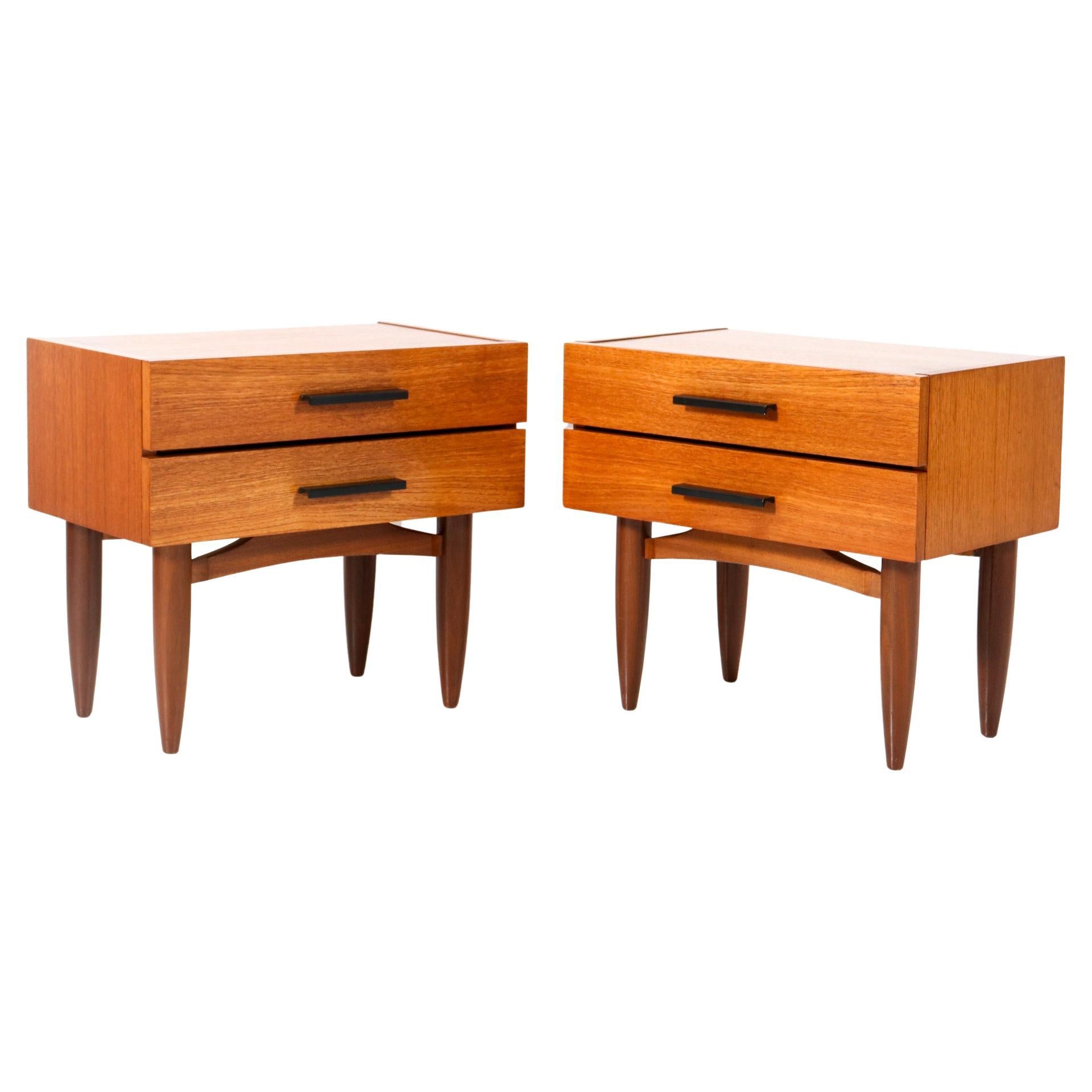 Two Teak Mid-Century Modern Nightstands or Bedside Tables, 1960s