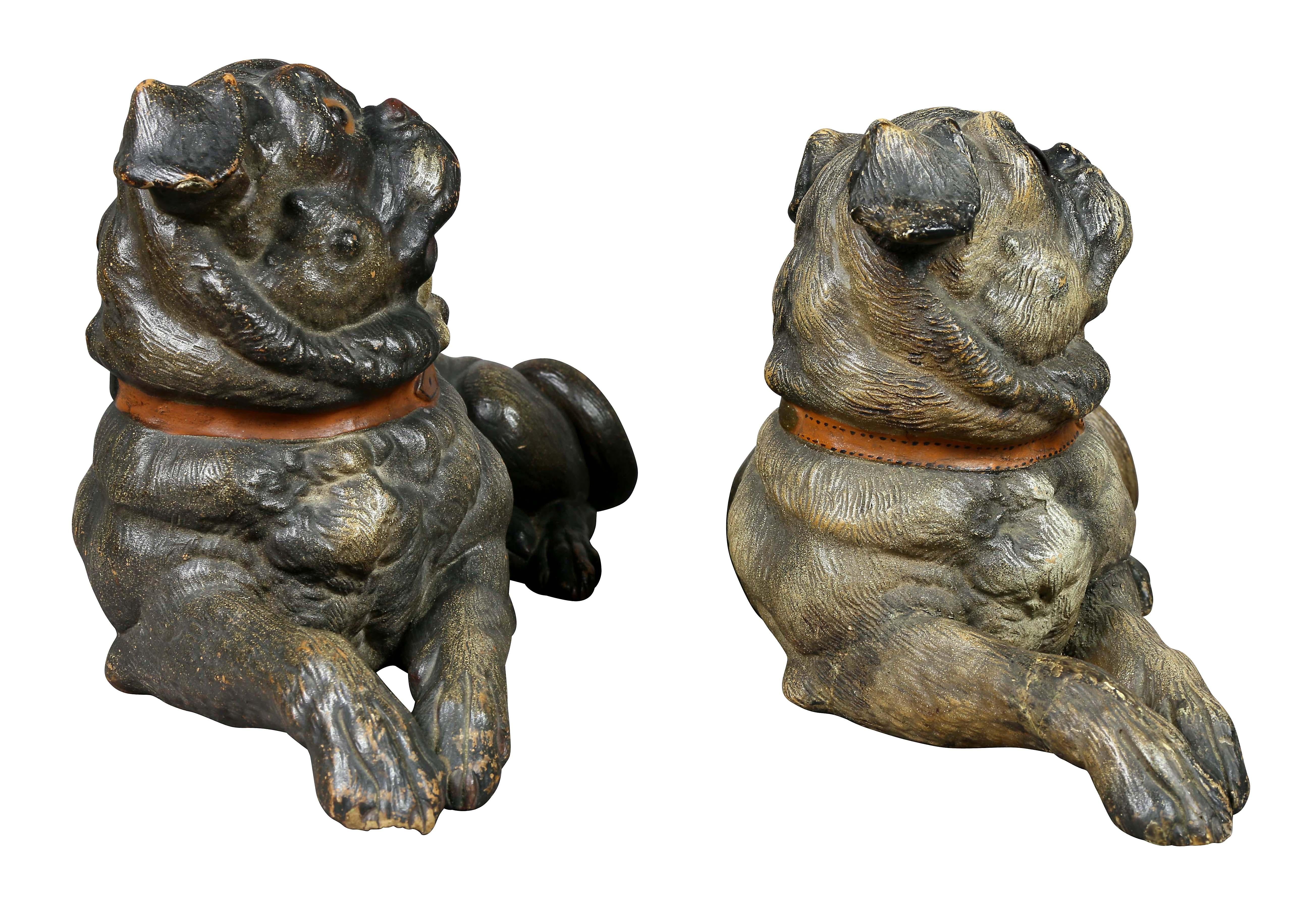Two Terracotta Figures of Reclining Pug Dogs In Good Condition In Essex, MA