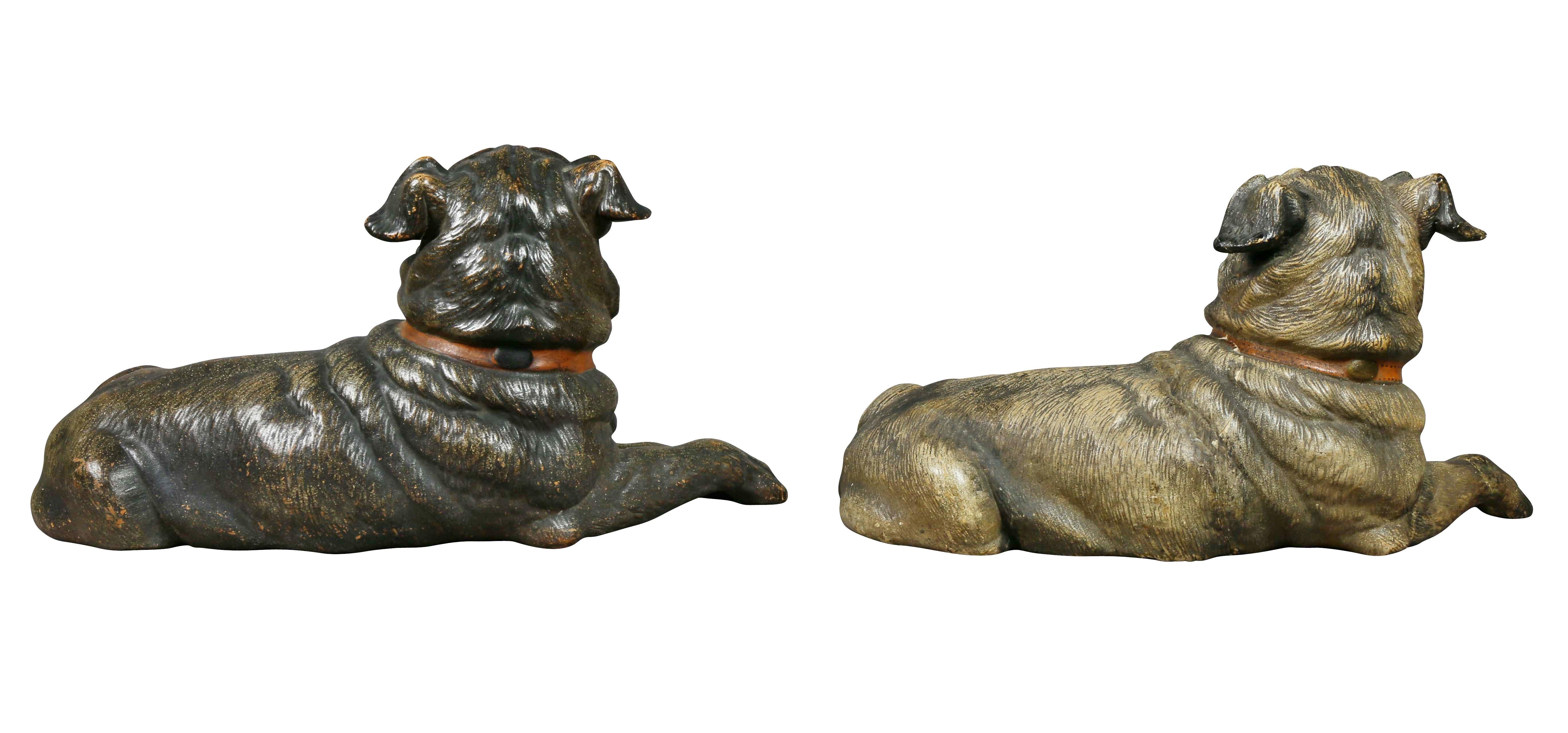 Other Two Terracotta Figures of Reclining Pug Dogs