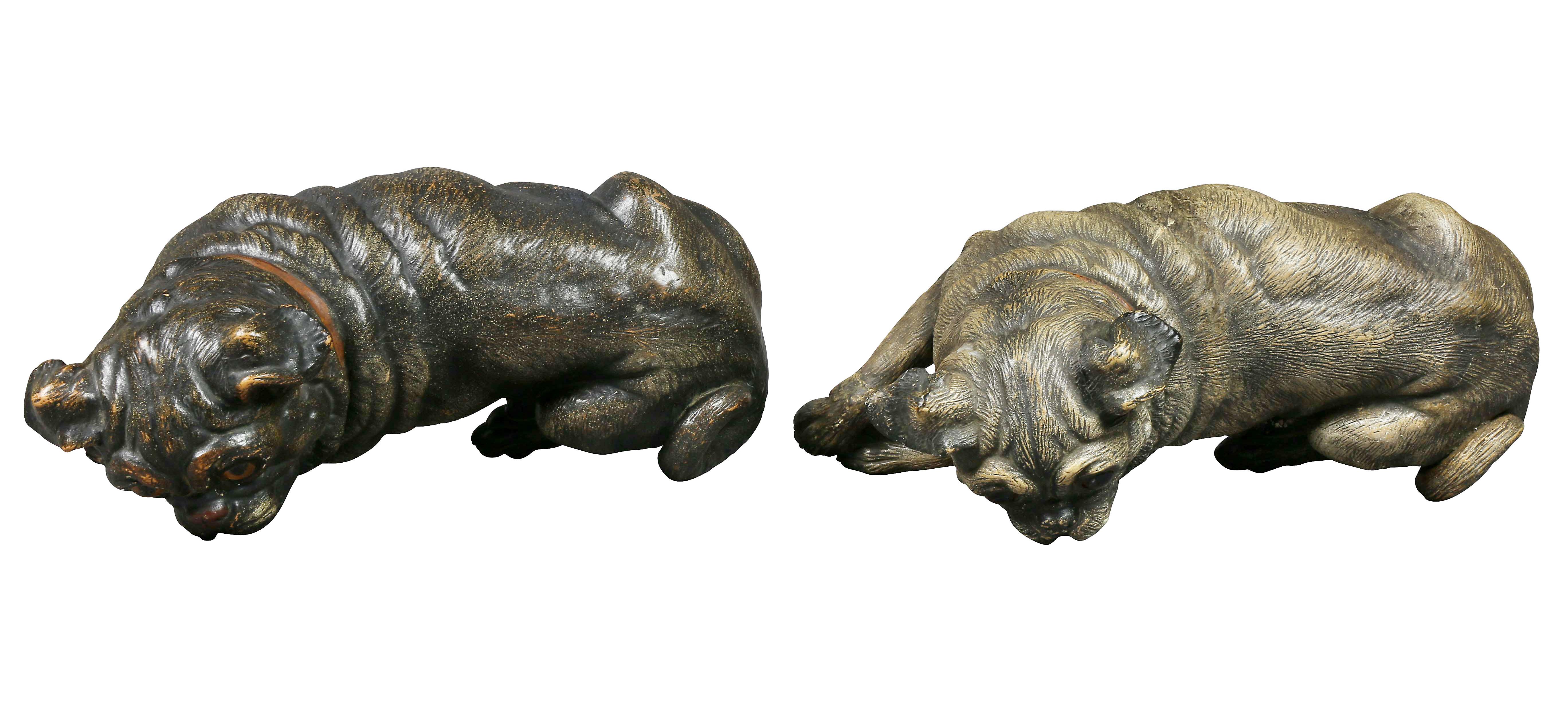 Two Terracotta Figures of Reclining Pug Dogs 1