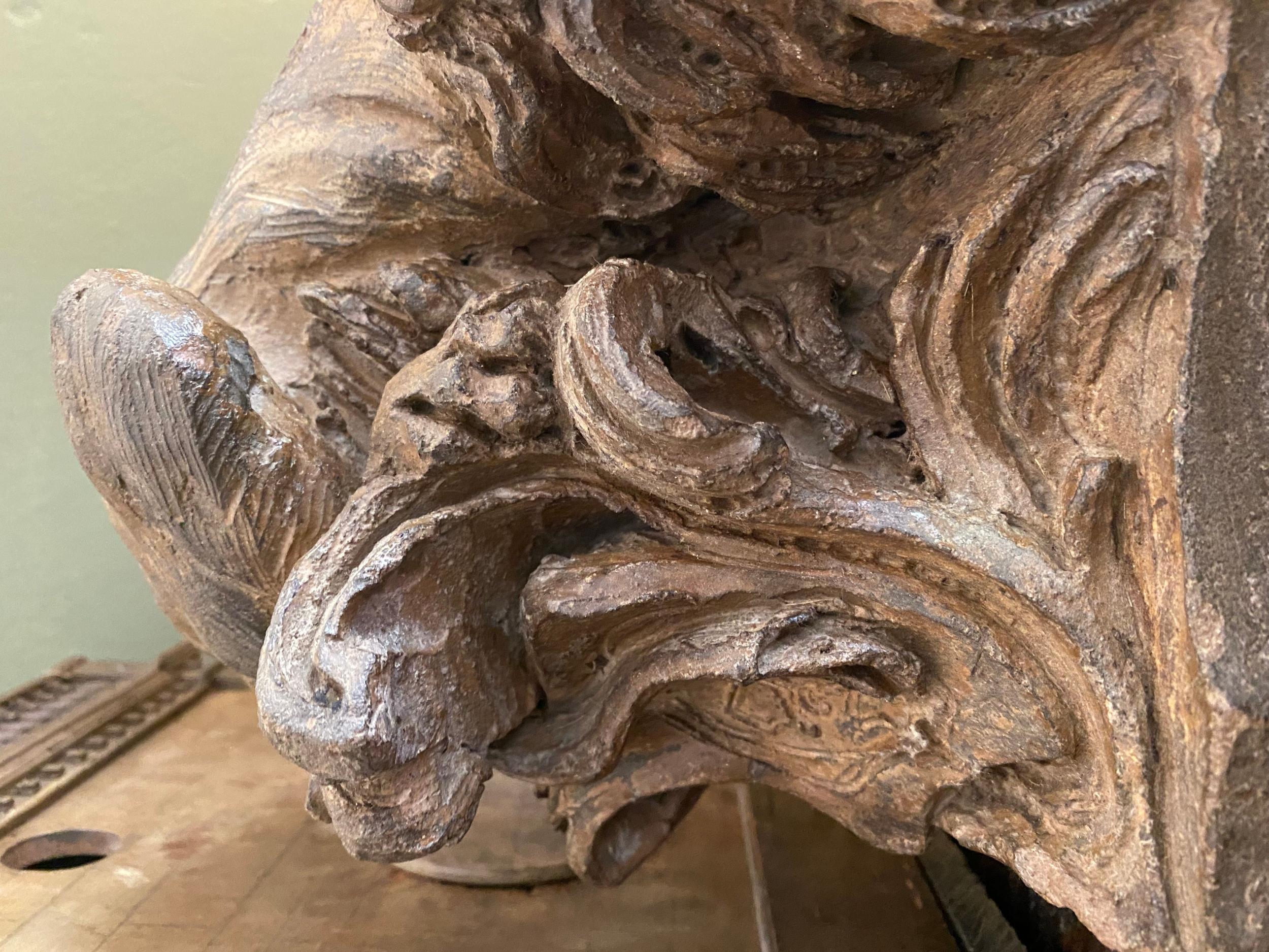 Two Terracotta Lions with Shields, French, Mid-18th Century In Good Condition For Sale In Spencertown, NY