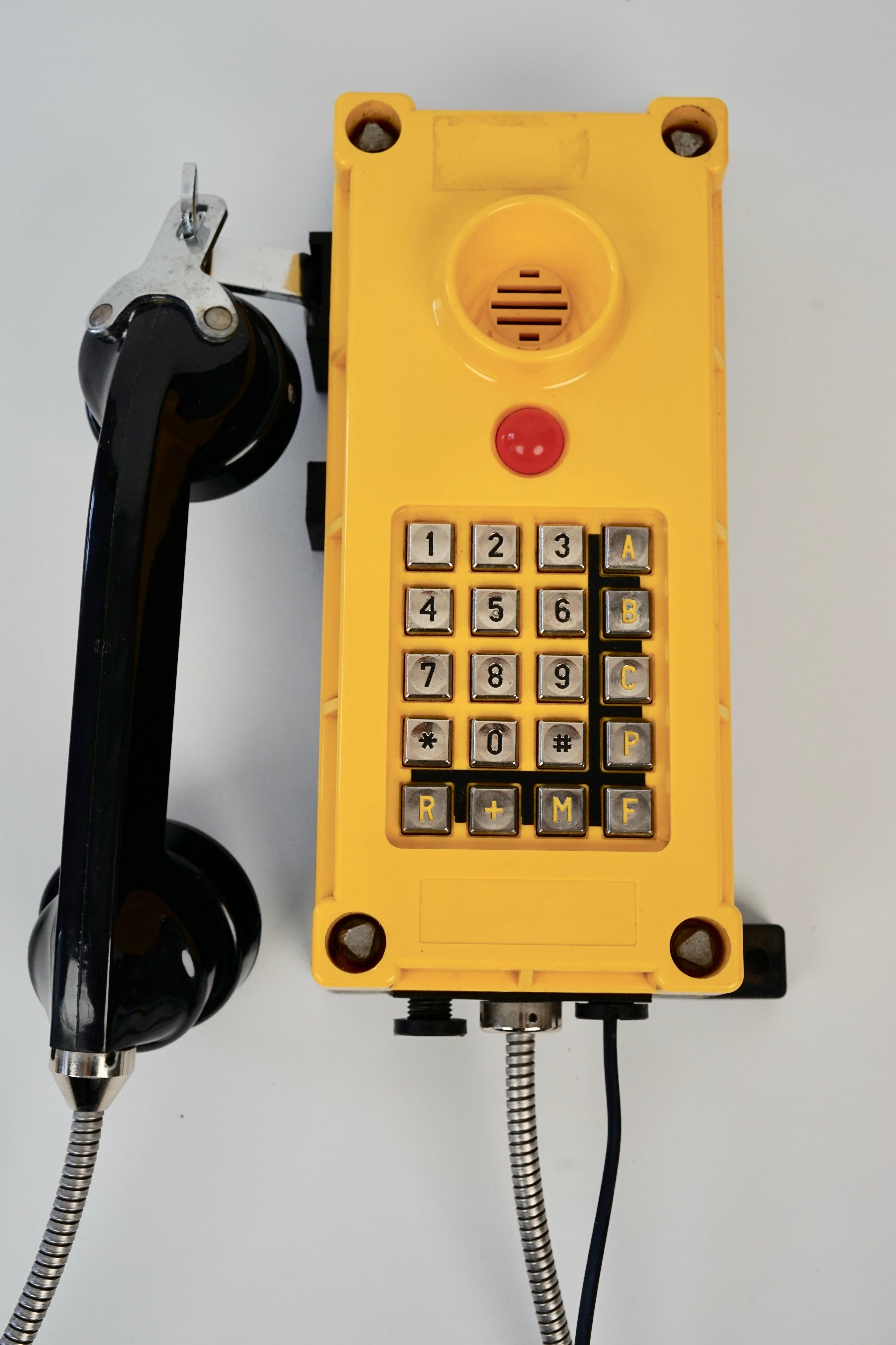 Two Tesla industry Telephones in bright yellow , wall mount For Sale 3