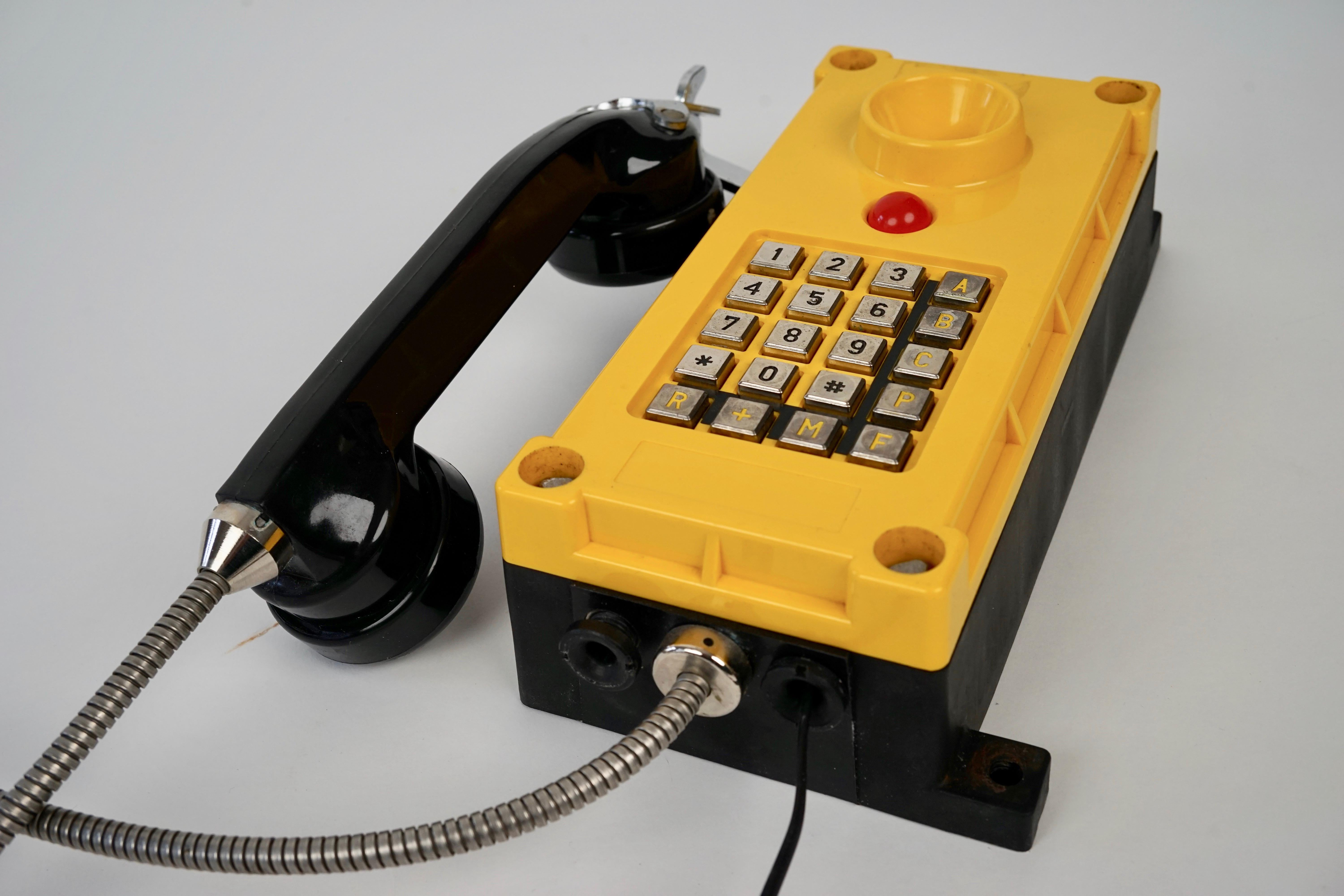 Two Tesla industry Telephones in bright yellow , wall mount For Sale 4