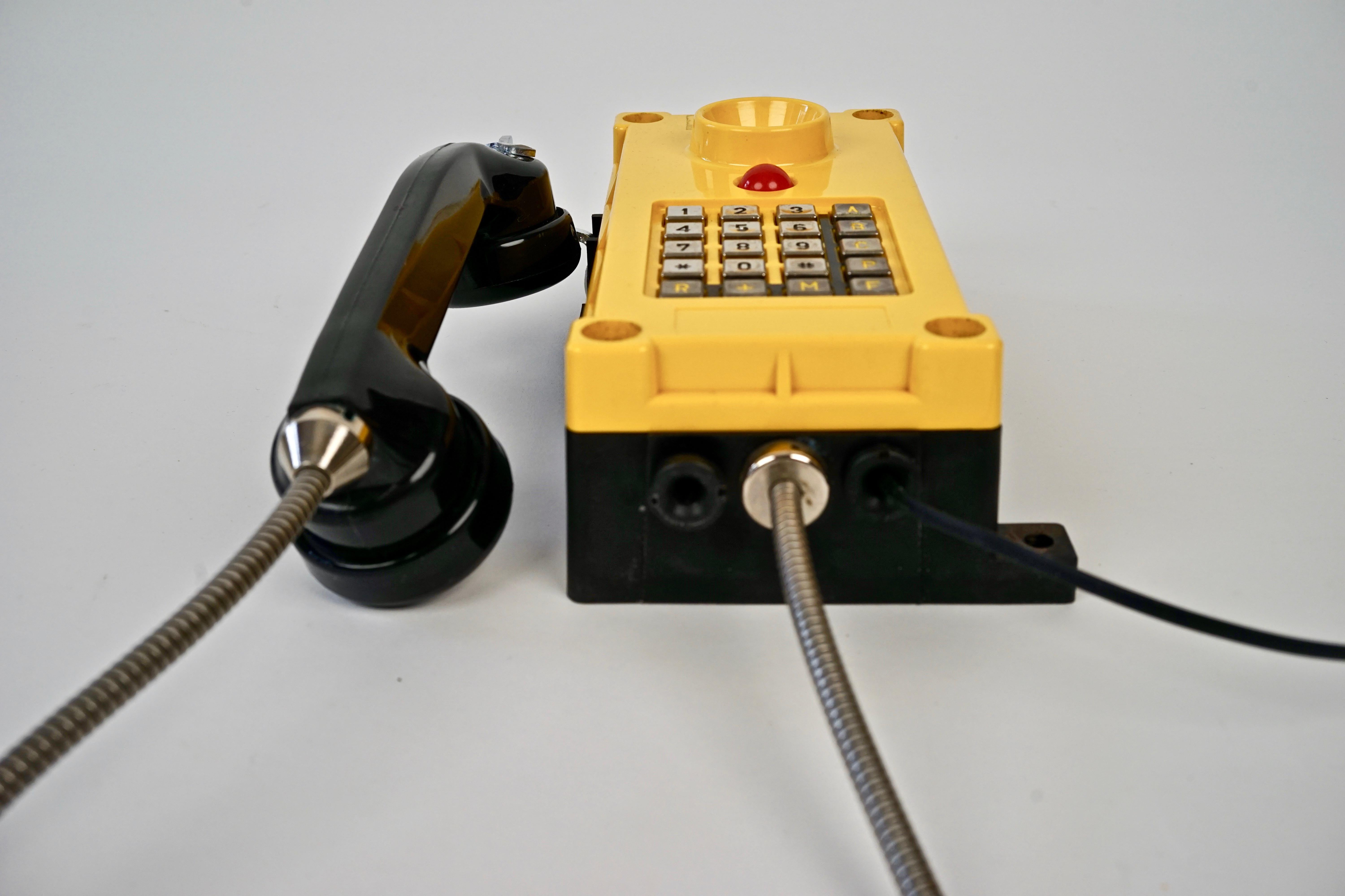Two Tesla industry Telephones in bright yellow , wall mount For Sale 7