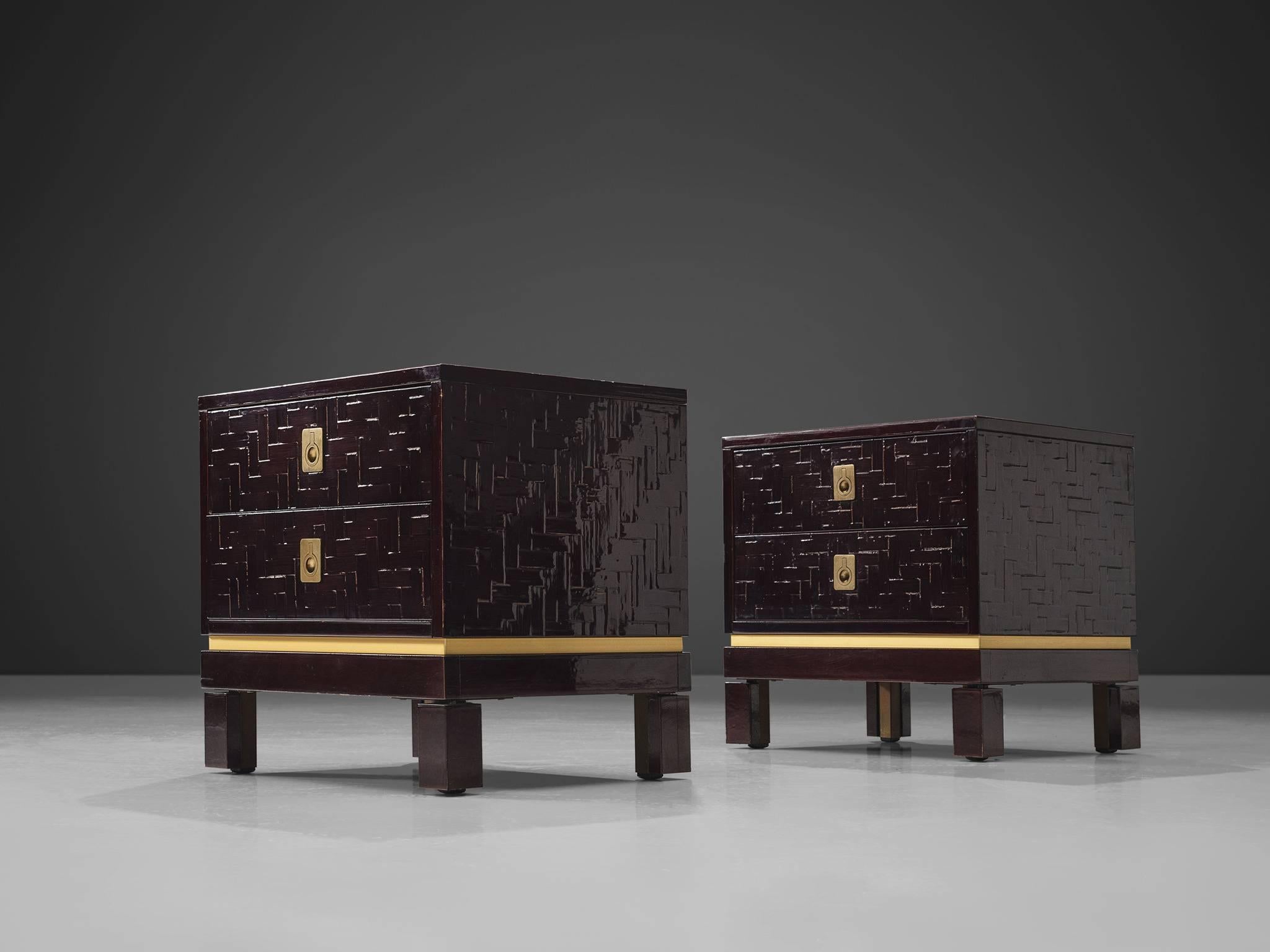 European Two Textured Nightstands with Laquered Surface