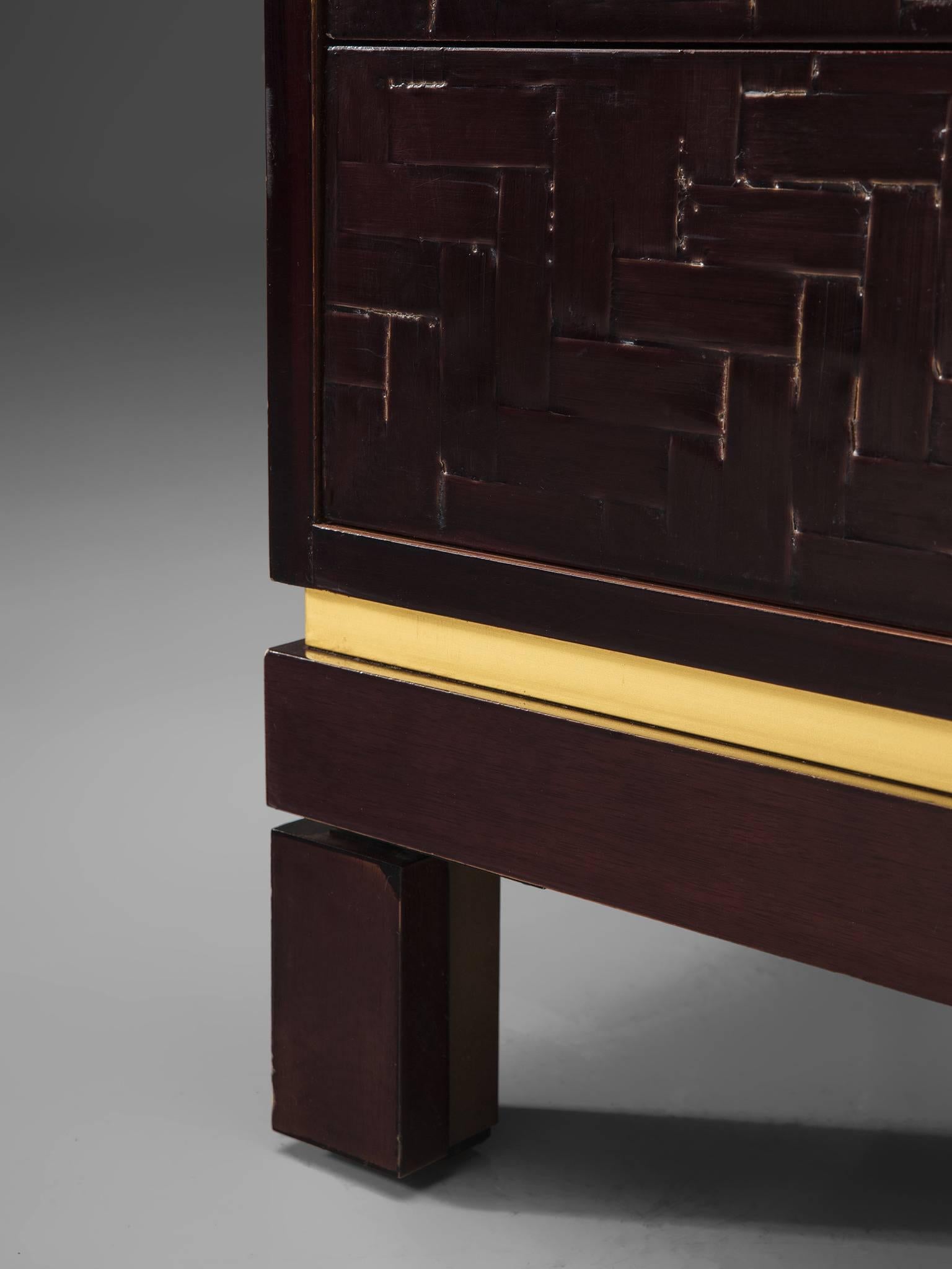 Brass Two Textured Nightstands with Laquered Surface