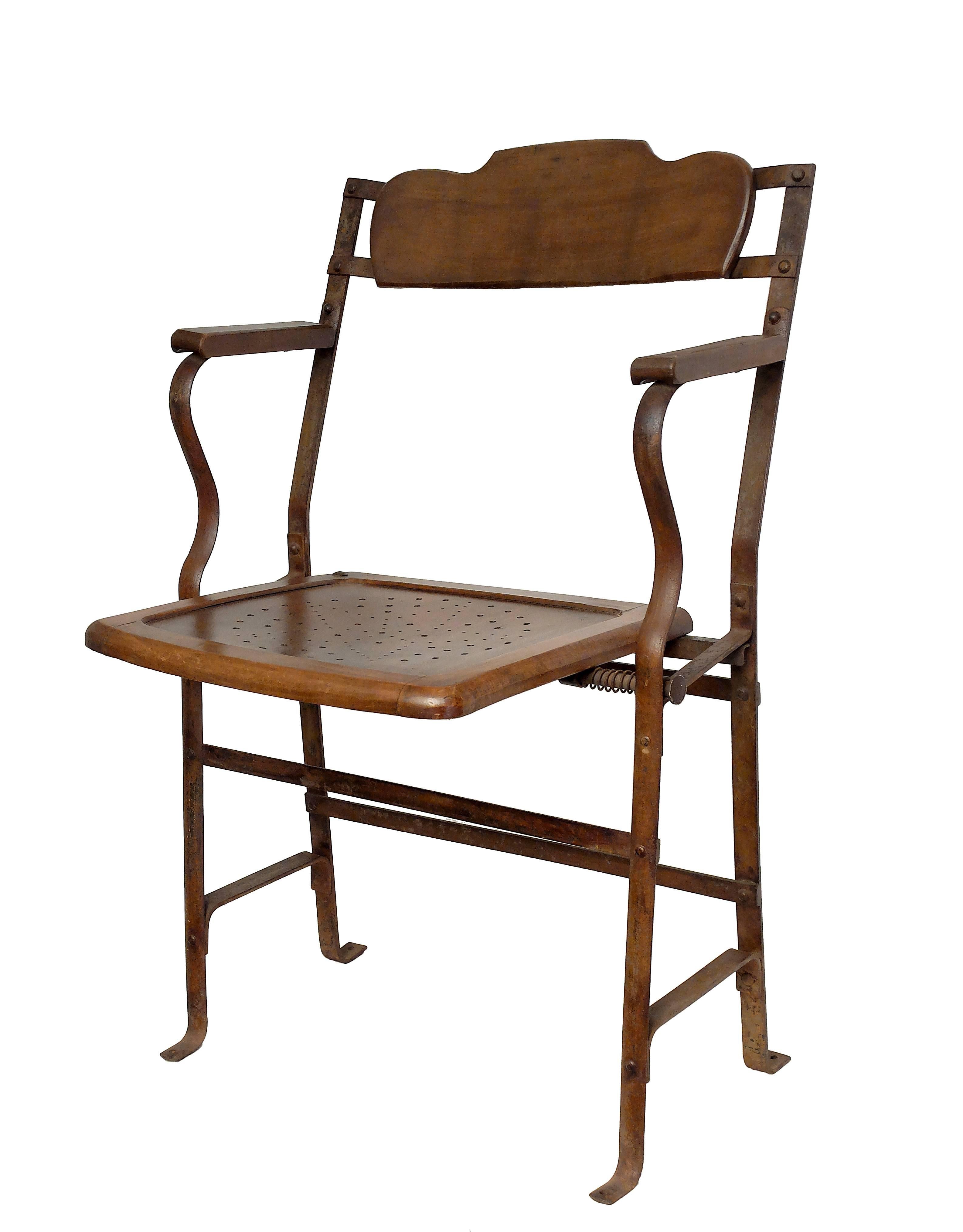 French Two Theatre Chairs, Wood and Iron, France, circa 1920