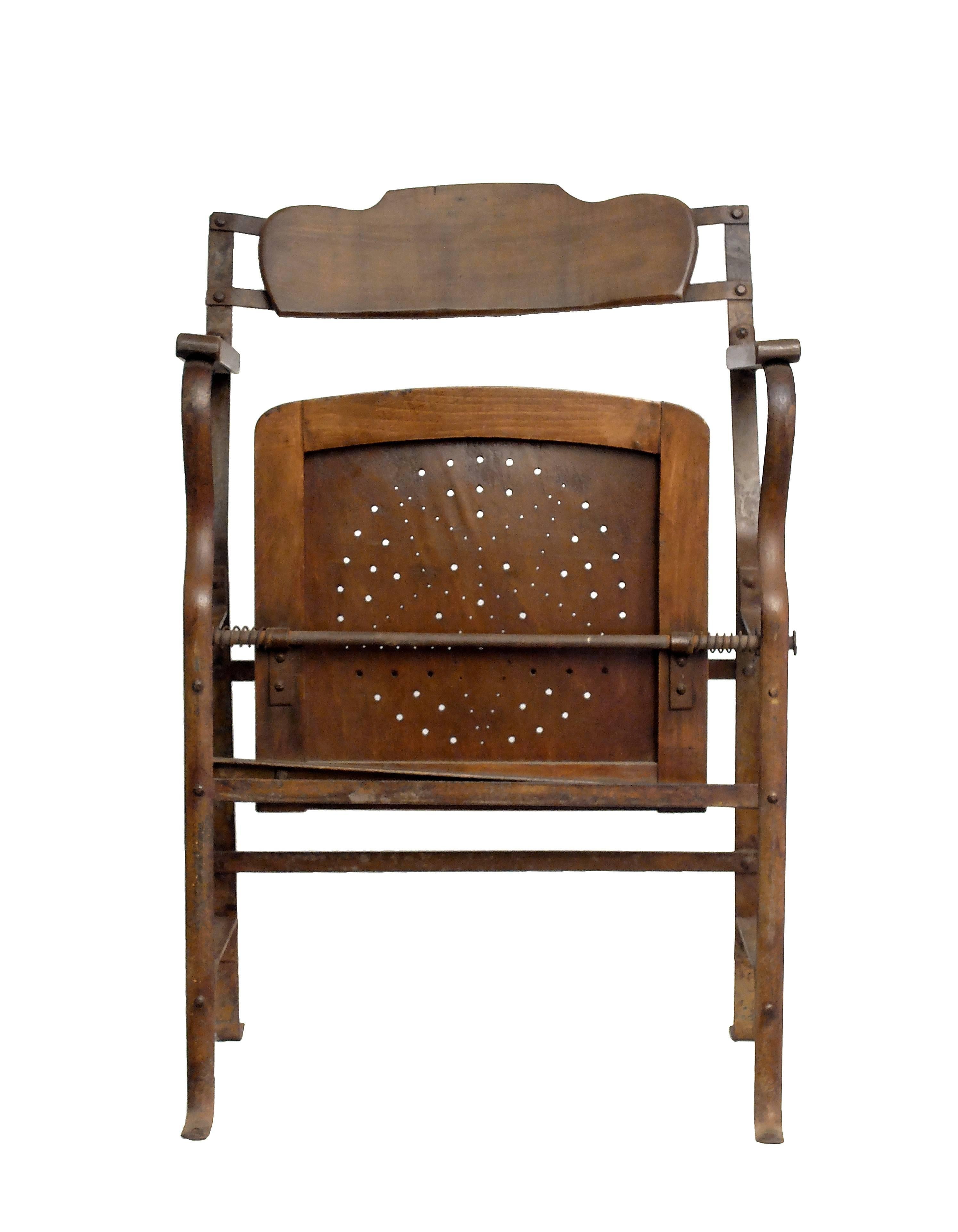 Two Theatre Chairs, Wood and Iron, France, circa 1920 In Good Condition In Milan, IT
