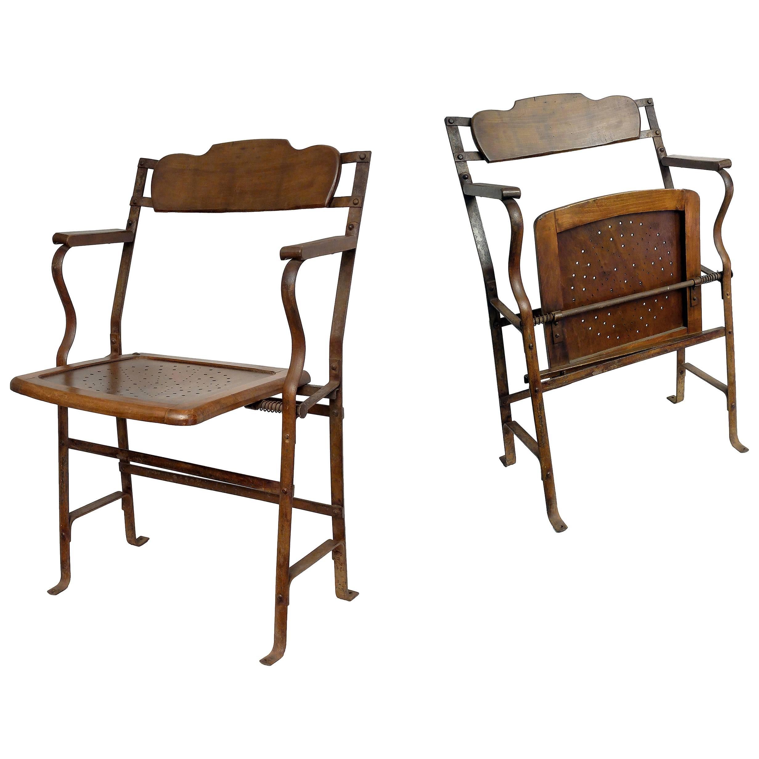 Two Theatre Chairs, Wood and Iron, France, circa 1920