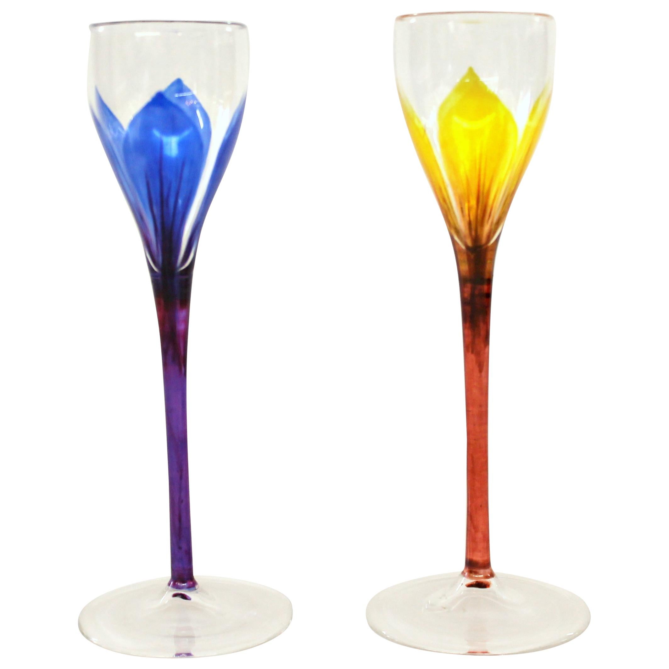 Two Theresienthal or Moser Hand-Painted Crystal Cordials, Meyr's Neffe, Lobmeyr