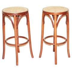 Two Thonet Style Bentwood Tall Kitchen Bar Stools with Elegant Frames 2