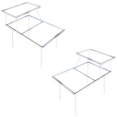Two-Tier Art Deco Glass Top Outdoor/Patio Side Table Pair by Woodard
