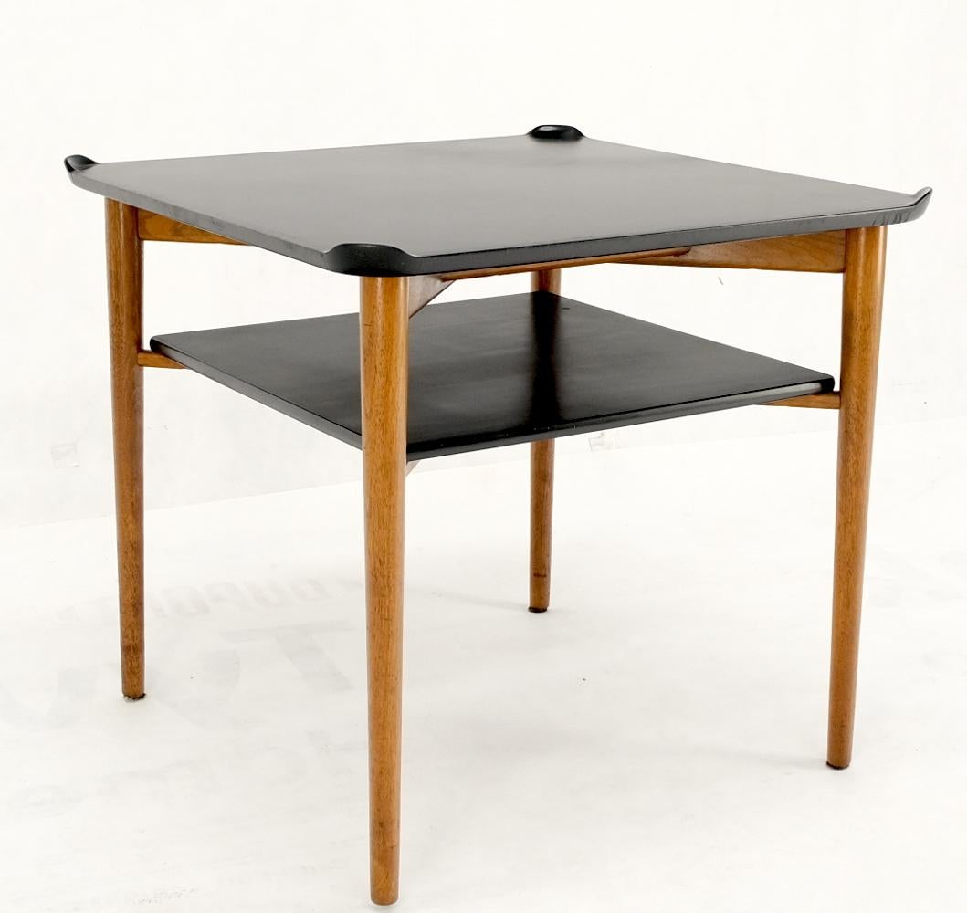 Mid-Century Modern Two Tier Black Lacquer & Walnut Square End Side Center Table Stand Juhl Baker For Sale