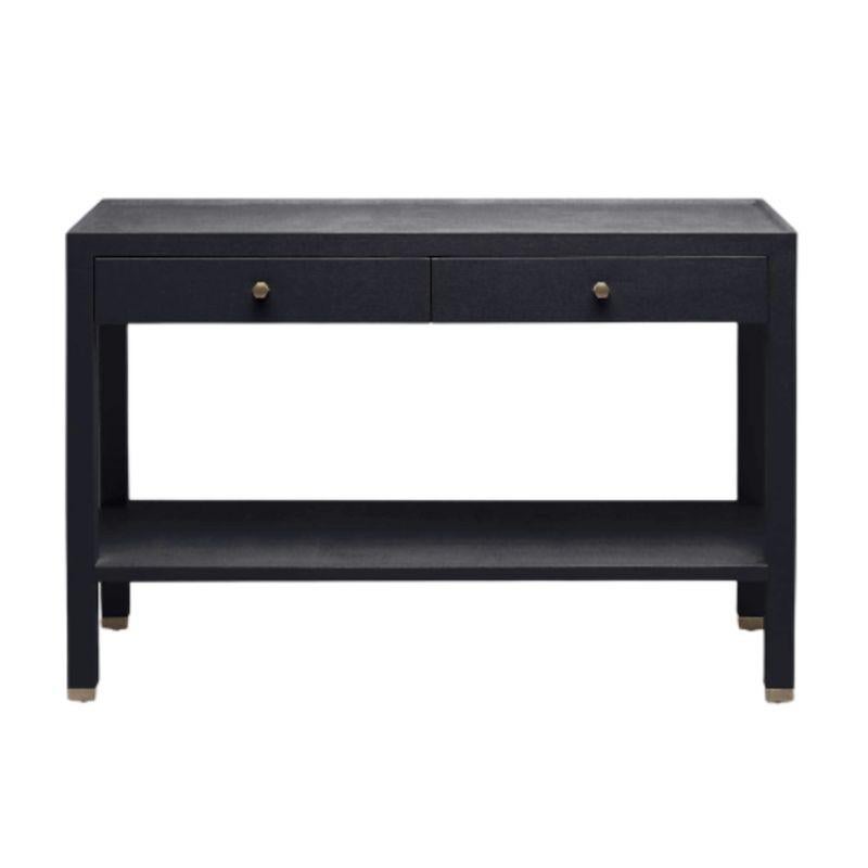 Console in lino nero a due livelli con dettagli in ottone In condizioni buone in vendita a Locust Valley, NY
