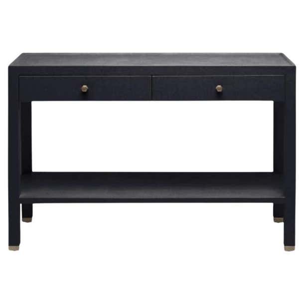 Two Tier Black Linen Console with Brass Detail For Sale at 1stDibs
