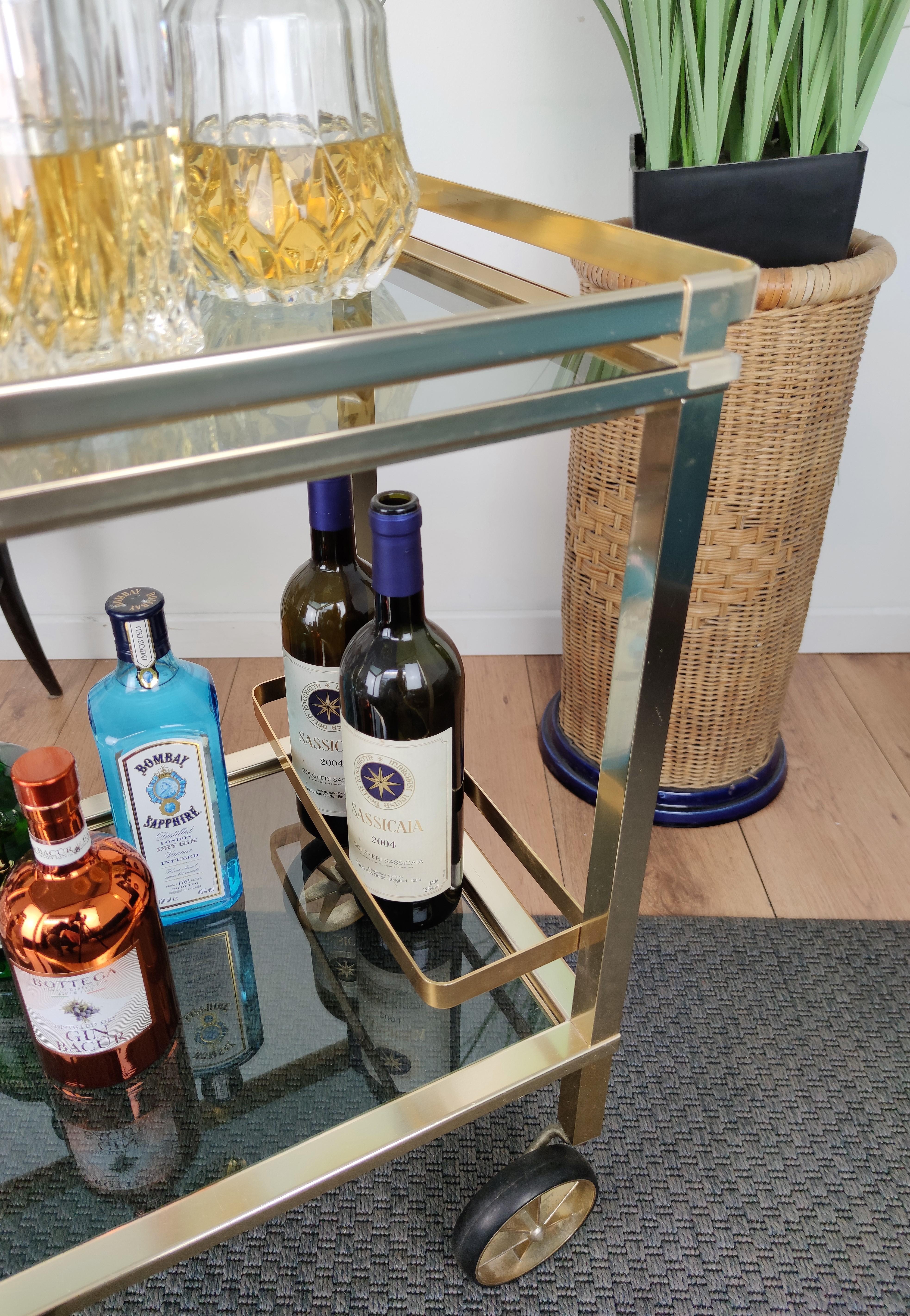 Two-Tier Brass and Glass Bar Cart with Removable Top Tray, Italy, 1970s 4