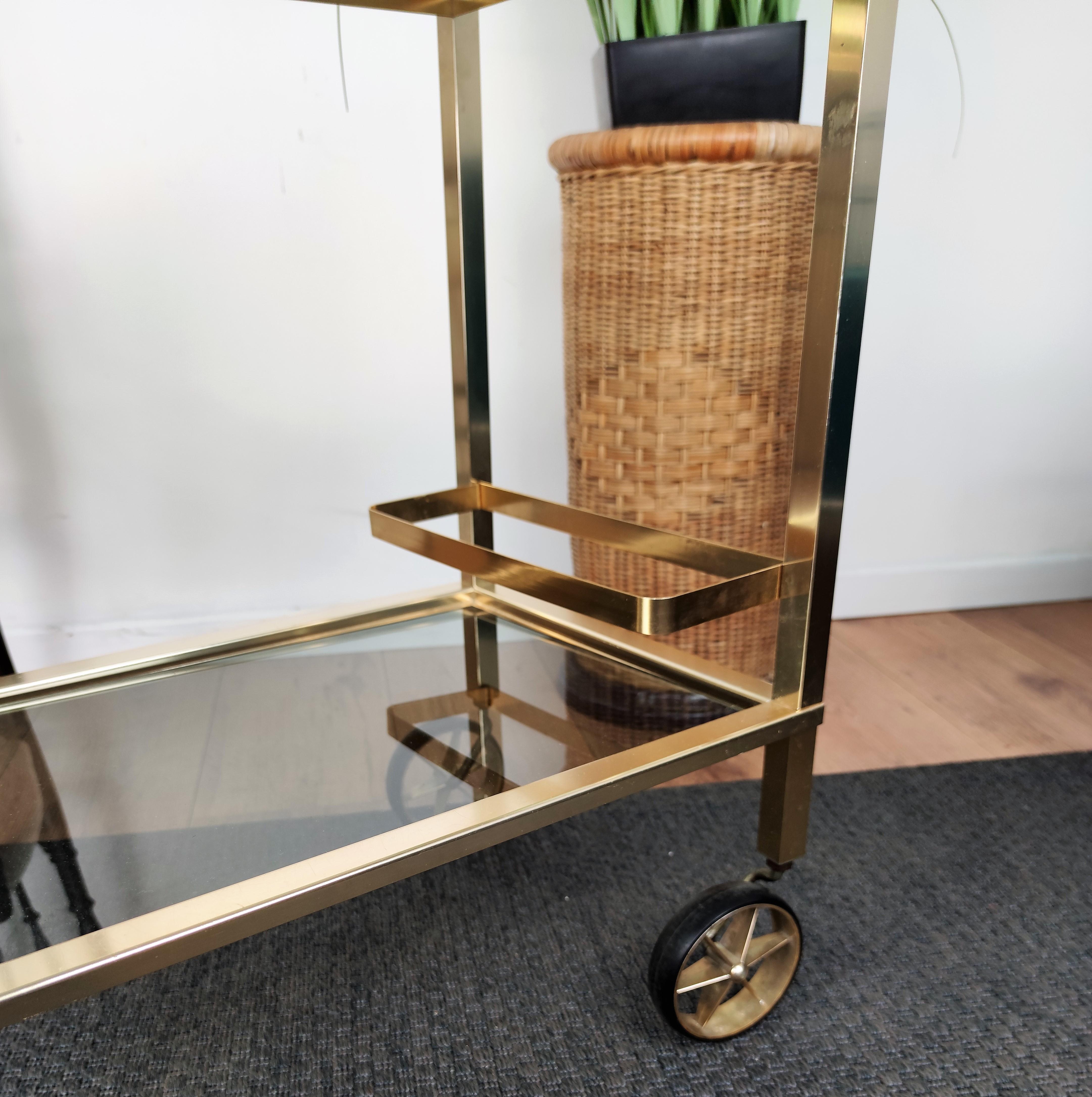 Two-Tier Brass and Glass Bar Cart with Removable Top Tray, Italy, 1970s 2