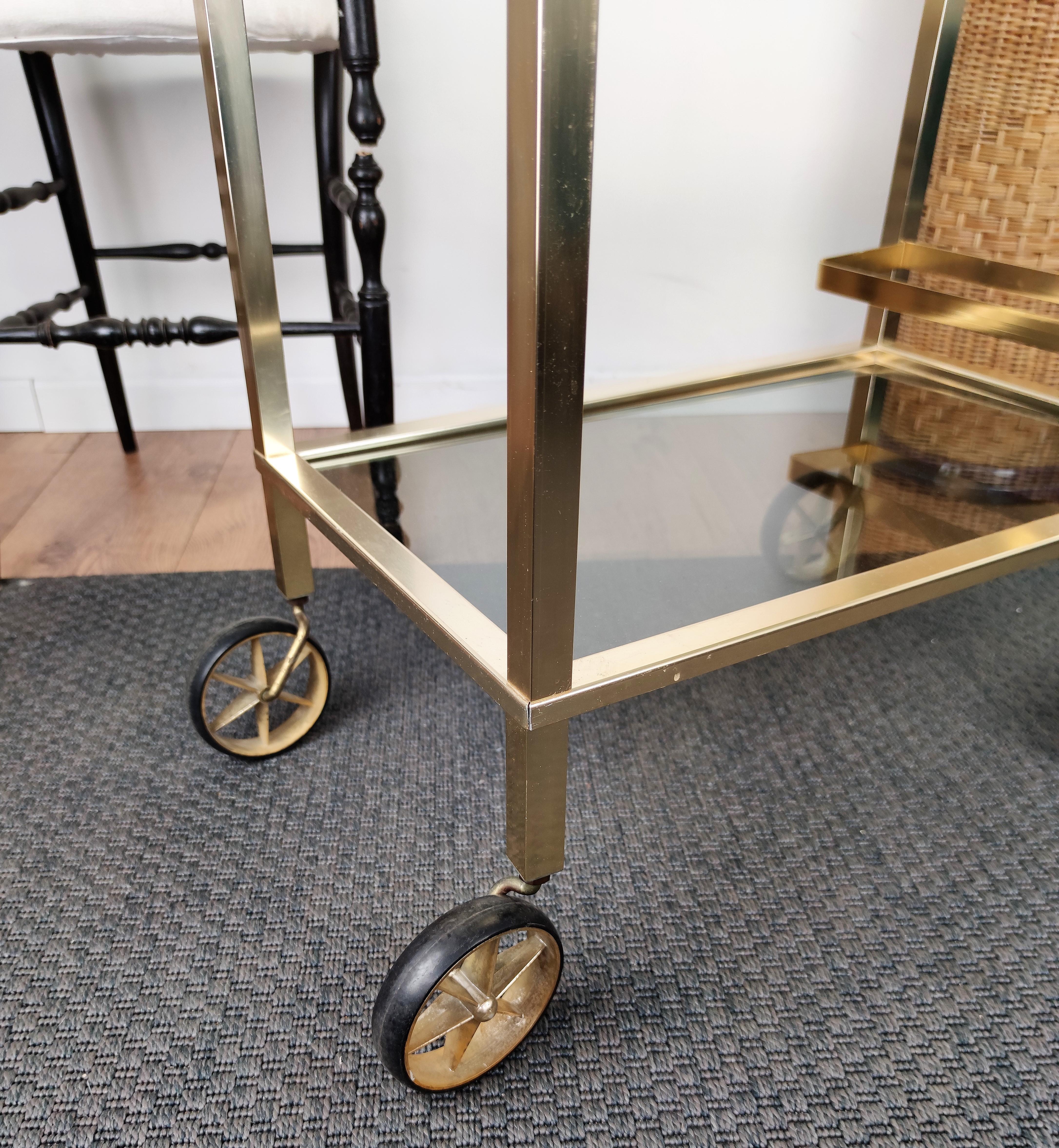 Two-Tier Brass and Glass Bar Cart with Removable Top Tray, Italy, 1970s 3