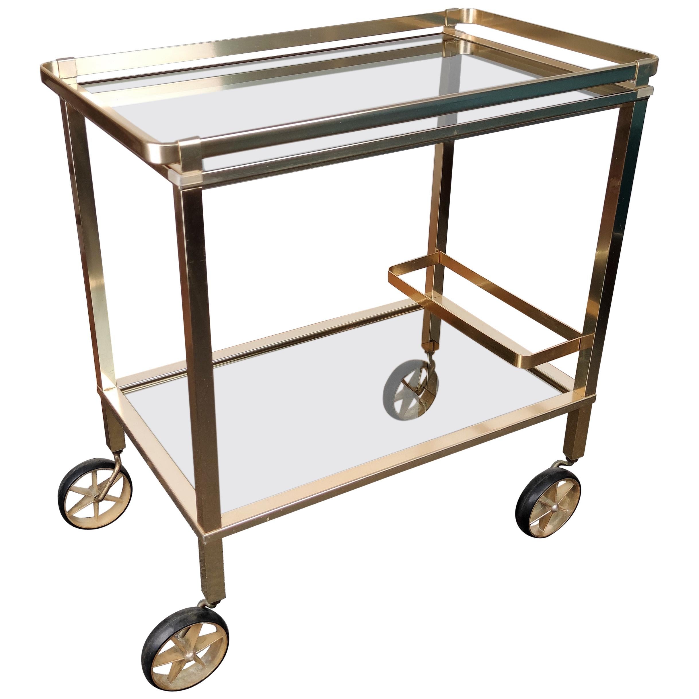 Two-Tier Brass and Glass Bar Cart with Removable Top Tray, Italy, 1970s