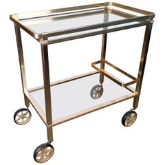 Two-Tier Brass and Glass Bar Cart with Removable Top Tray, Italy, 1970s