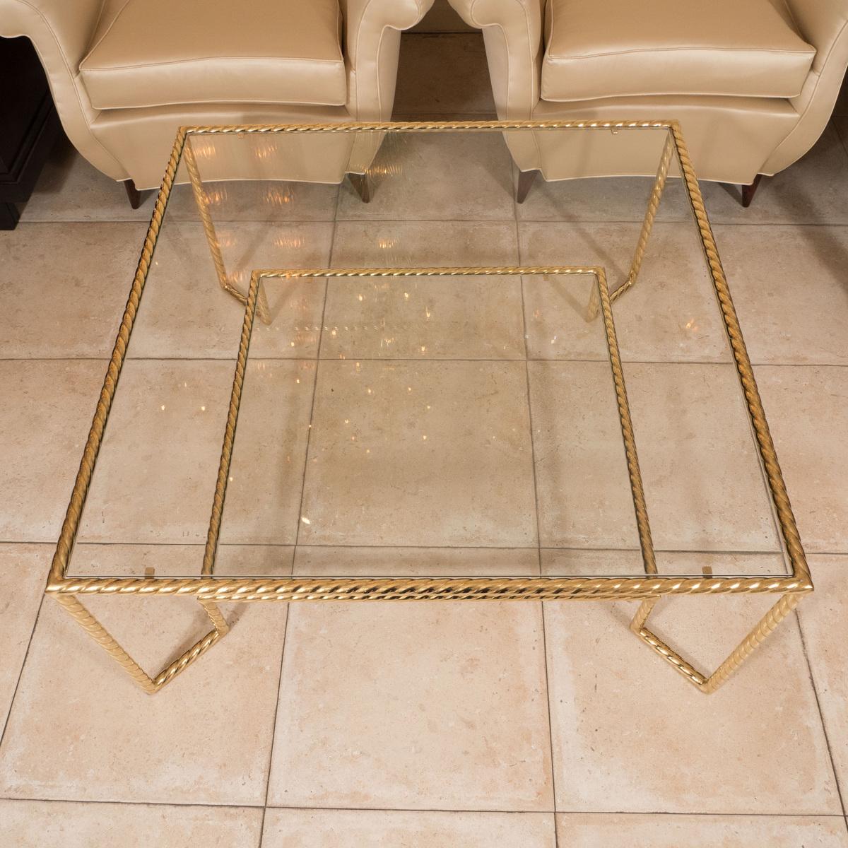 Mid-Century Modern Two tier brass and glass coffee table For Sale