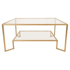 Two tier brass and glass coffee table