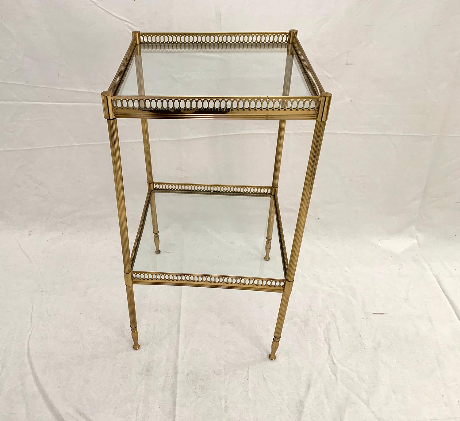 brass and glass end tables
