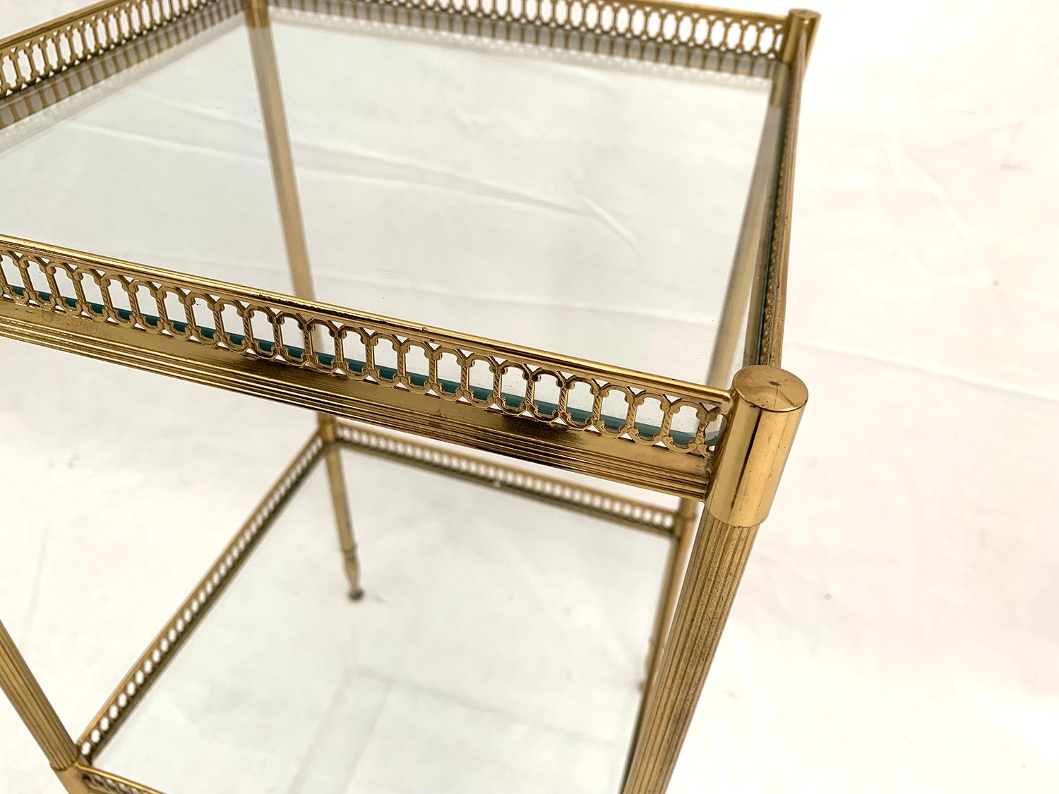 French Two-Tier Brass and Glass End Table