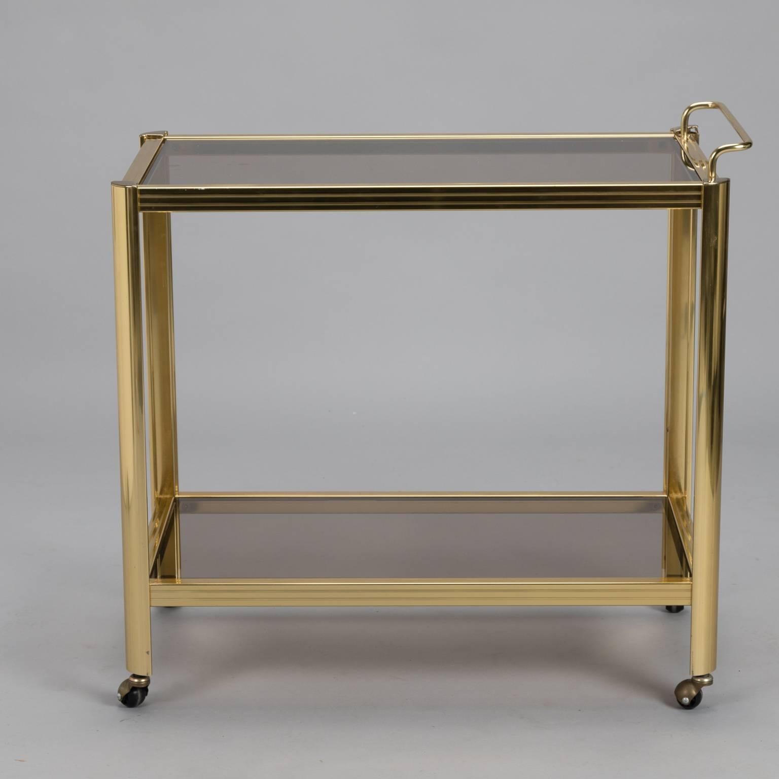 Two-Tier Brass and Glass Midcentury Bar Trolley In Good Condition In Troy, MI