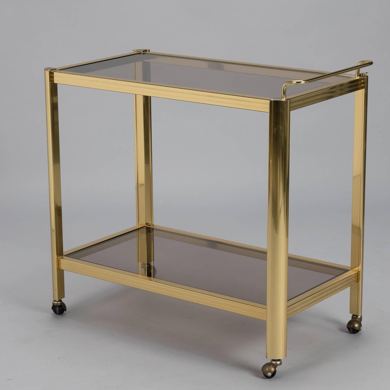 20th Century Two-Tier Brass and Glass Midcentury Bar Trolley