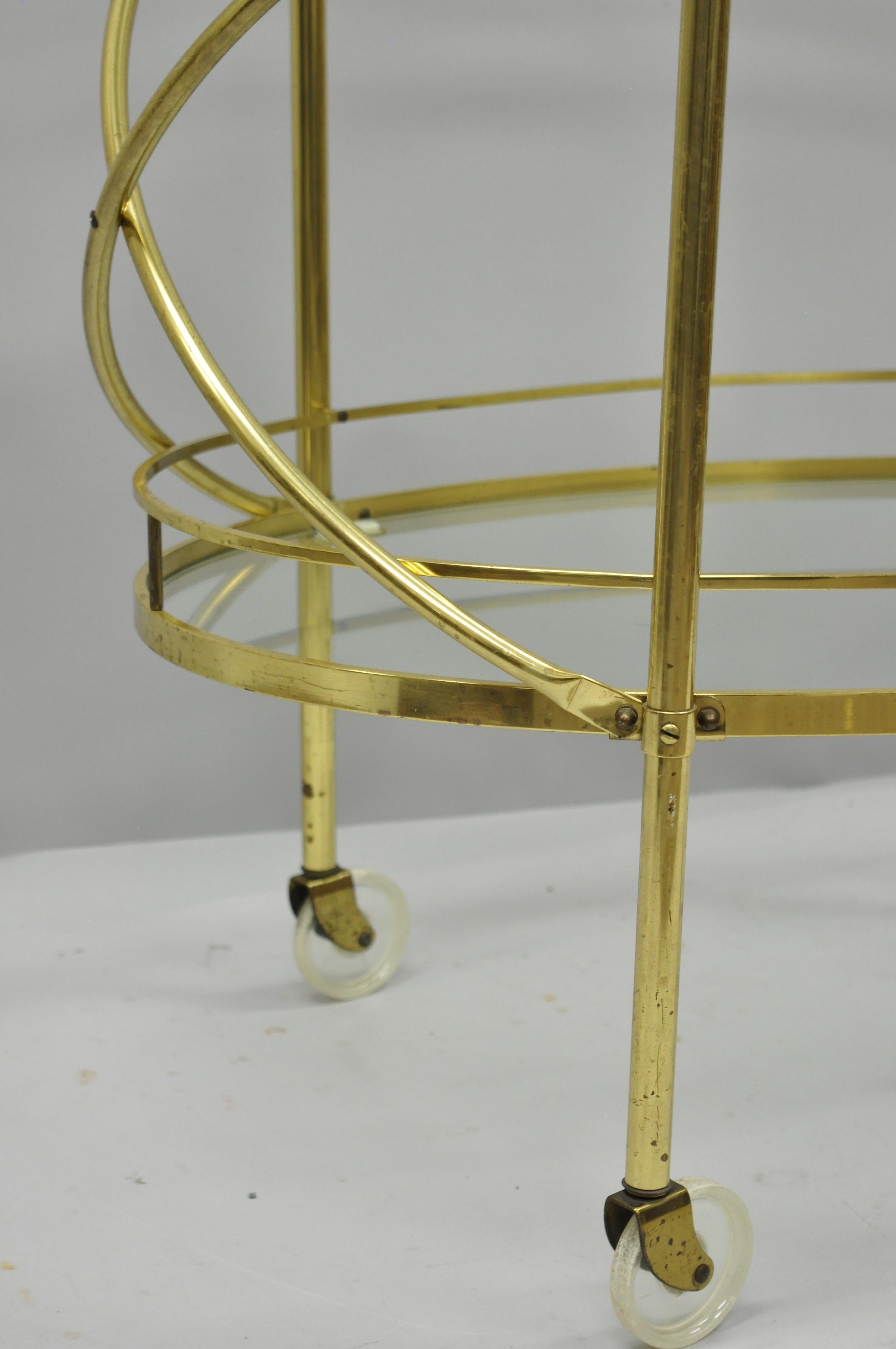 Two-Tier Brass and Glass Oval Bar Cart Mid-Century Modern Serving Trolley Table 2