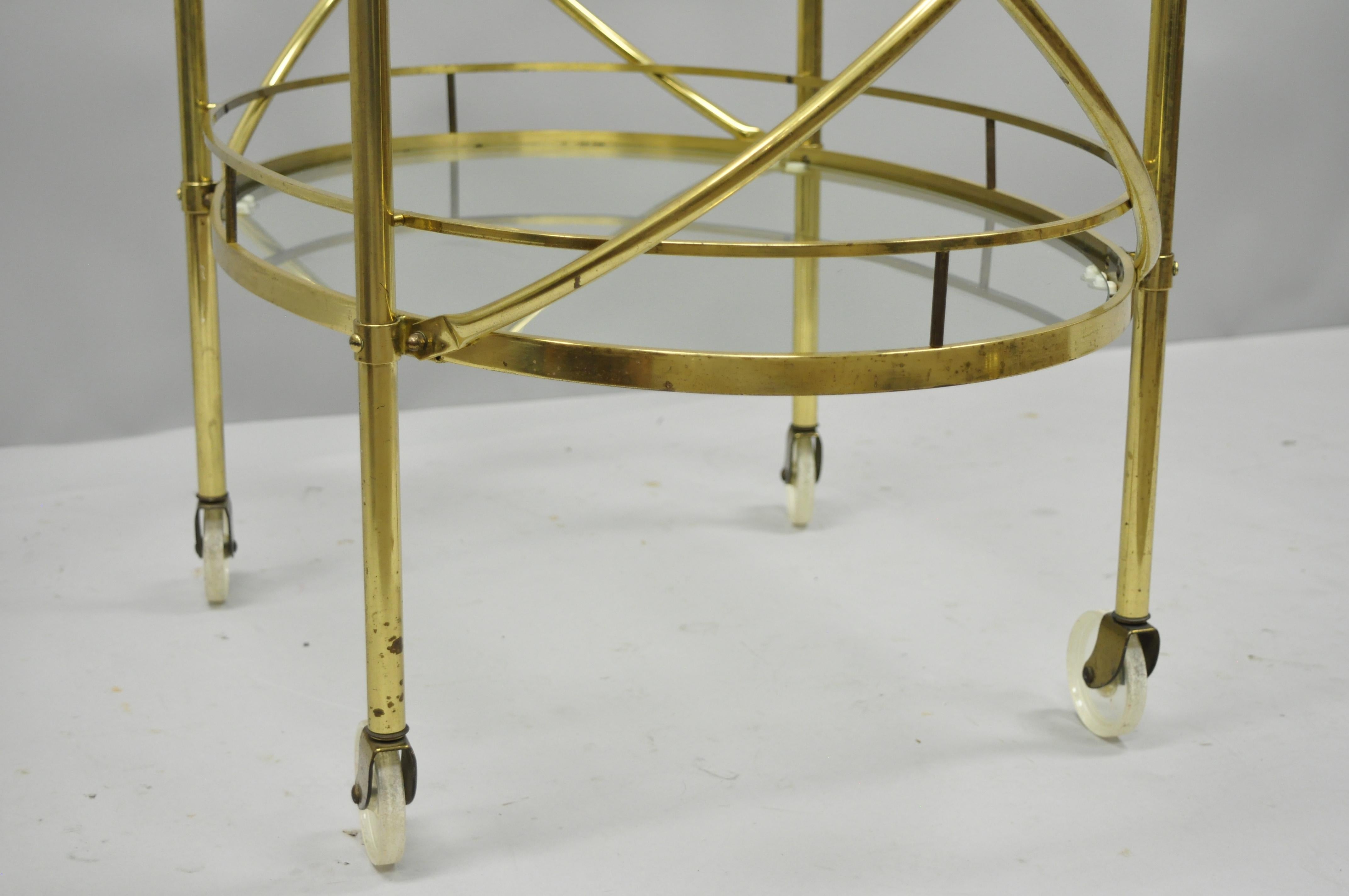 Two-Tier Brass and Glass Oval Bar Cart Mid-Century Modern Serving Trolley Table 3