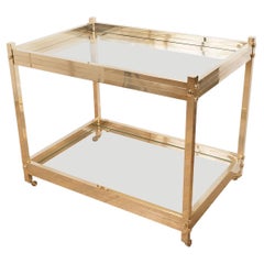Retro Two tier brass and glass rolling bar cart 