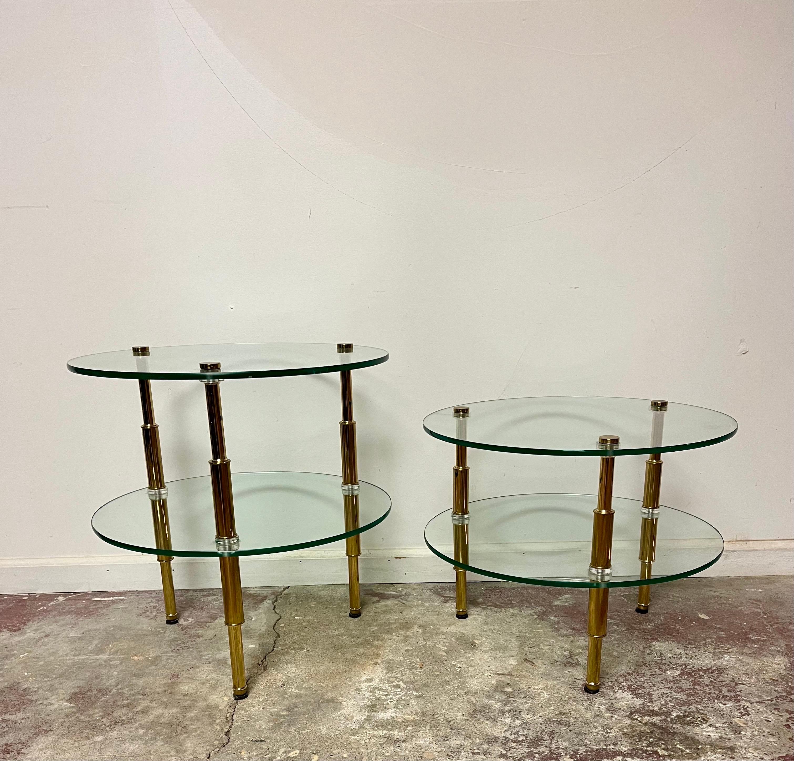 Tiered Brass and Glass Occasional Tables - a pair For Sale at 1stDibs