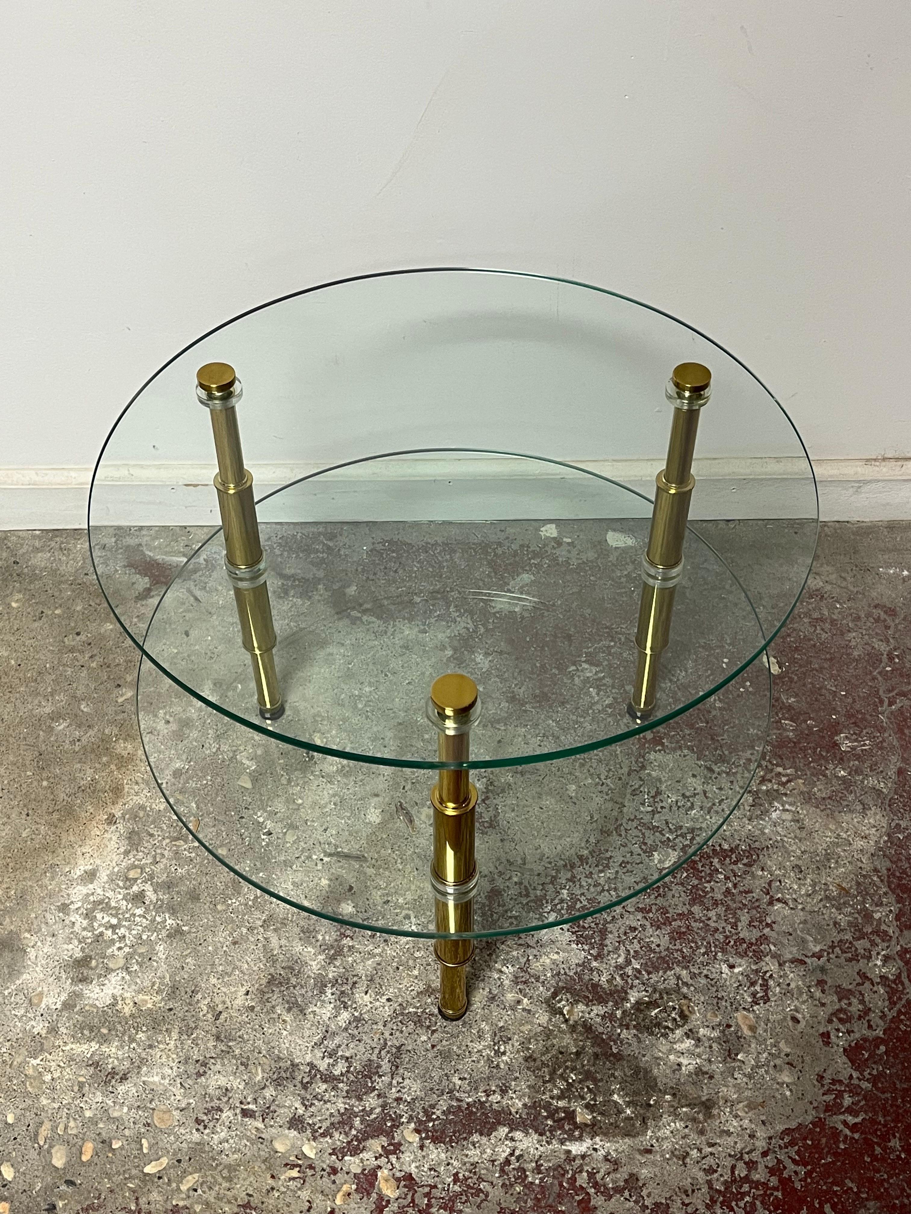 Mid-Century Modern Tiered Brass and Glass Top Occasional Table For Sale