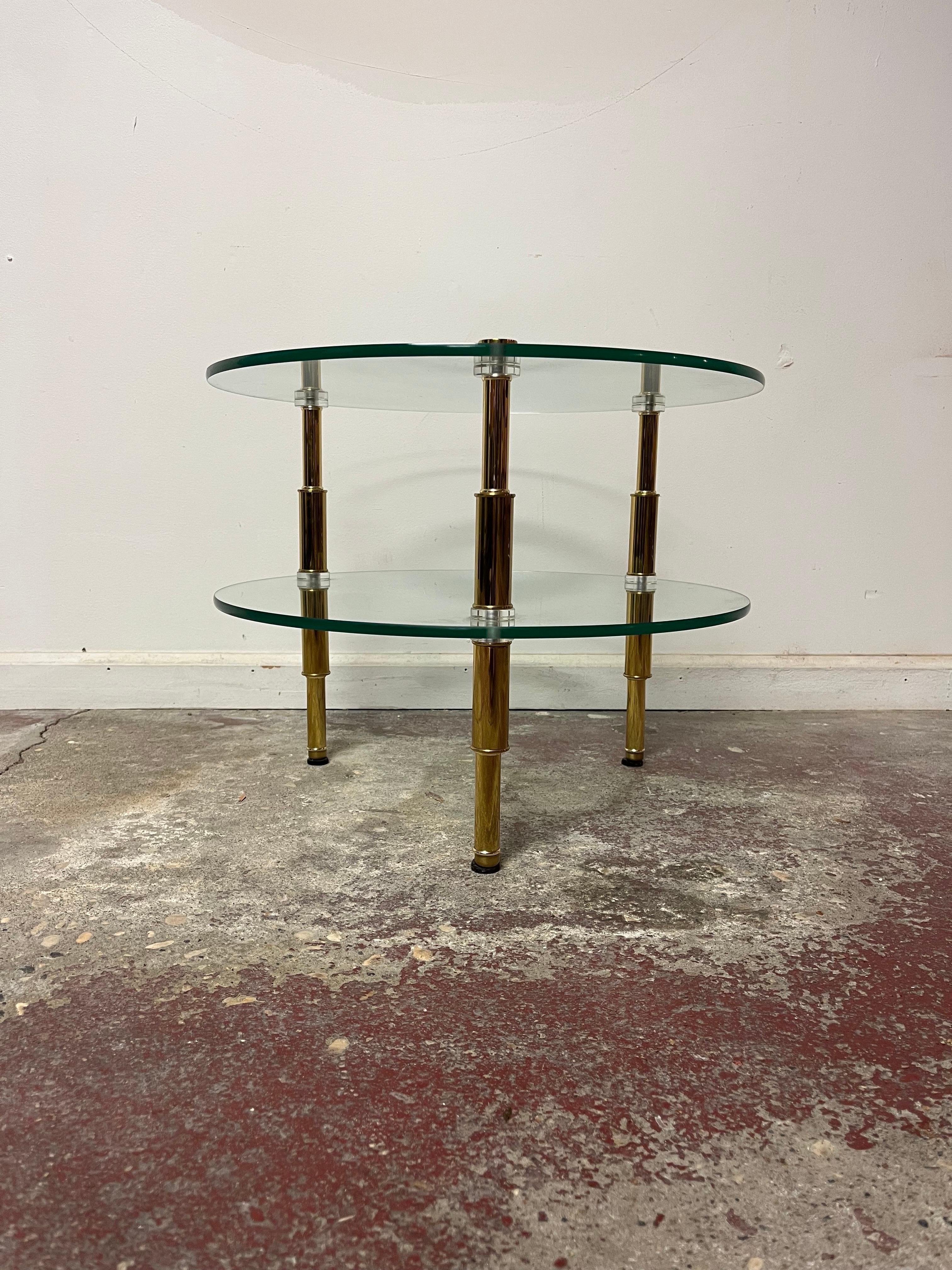 Unknown Tiered Brass and Glass Top Occasional Table For Sale