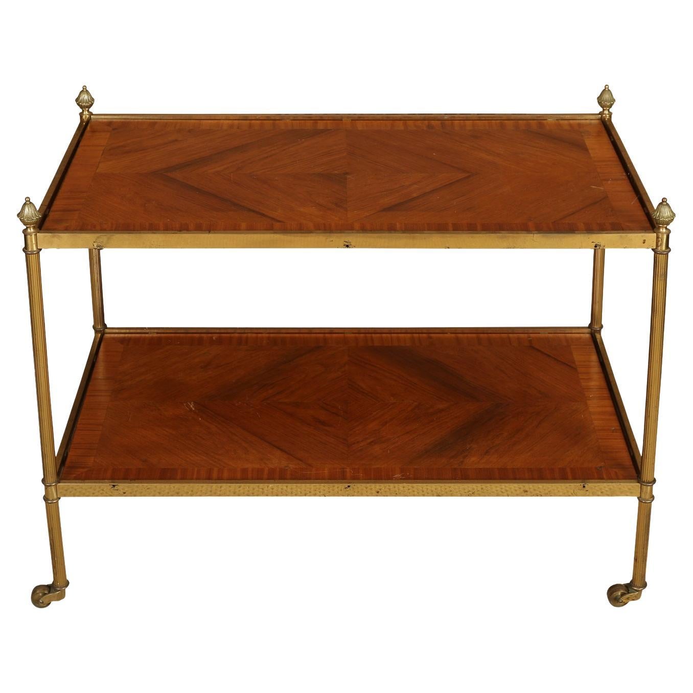 Tavolino a due piani in ottone e Wood intarsiato