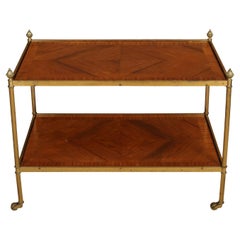 Tavolino a due piani in ottone e Wood intarsiato