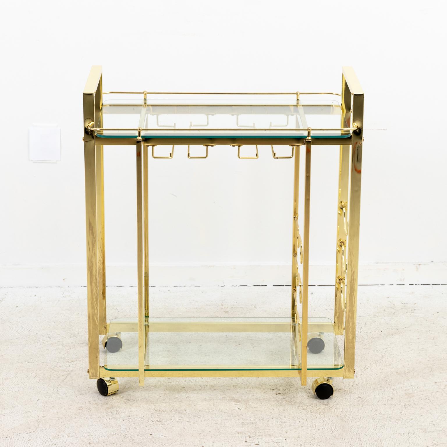 Modern Two-Tier Brass Bar Cart on Casters