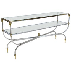 Two-Tier Brass Chrome Glass Top Console Table