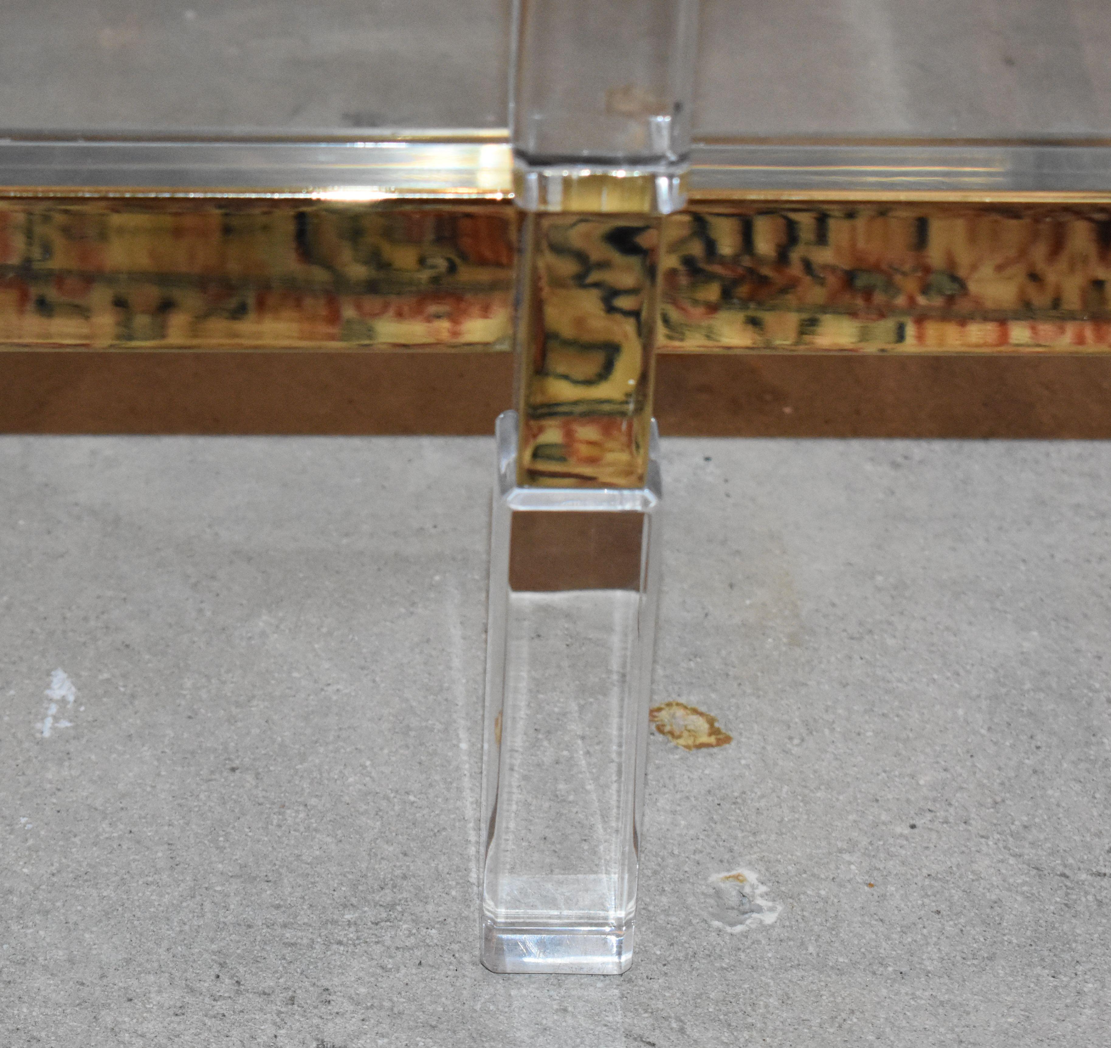 Two-Tier Brass Coffee Table Lucite Signed by Charles Hollis Jones For Sale 1
