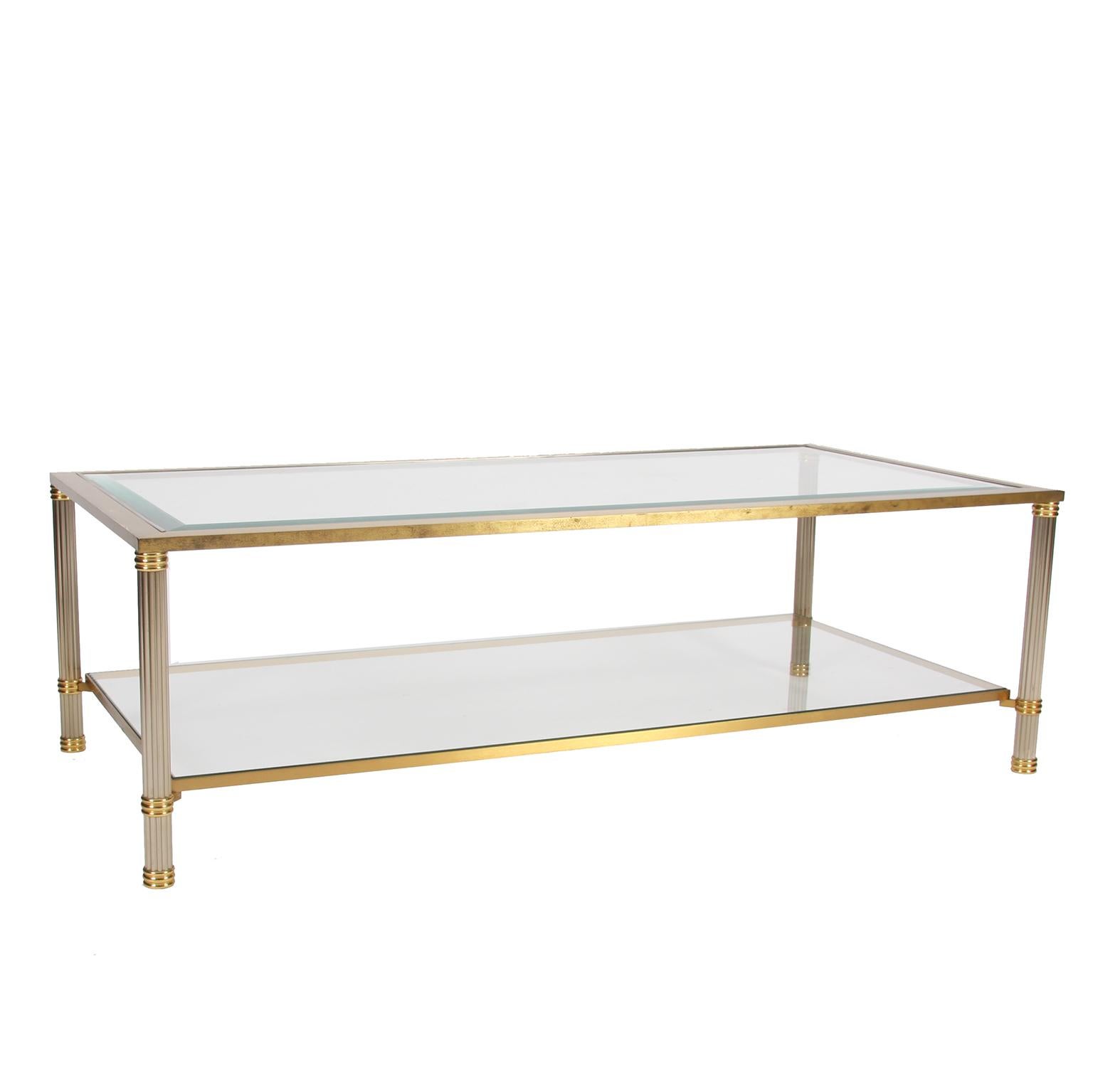 Beveled Two-Tier Brass and Glass Coffee Table
