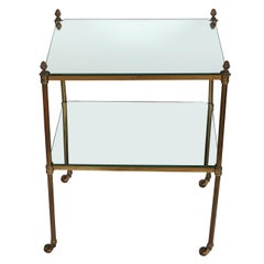 Two Tier Brass & Mirror Side Table on Casters