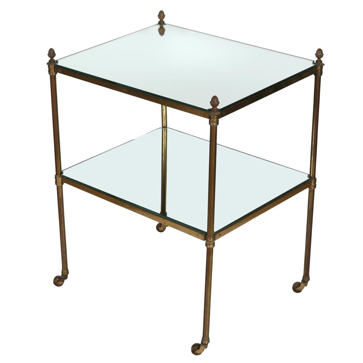 Two Tier Brass & Mirror Side Table on Casters im Zustand „Gut“ im Angebot in Locust Valley, NY