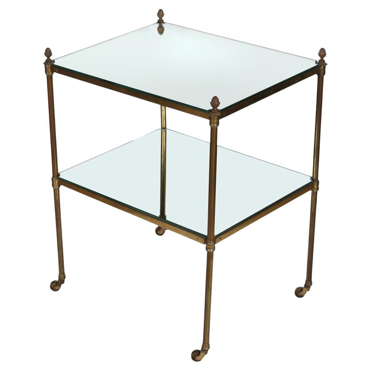 Two Tier Brass & Mirror Side Table on Casters im Angebot