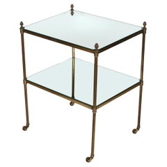 Two Tier Brass & Mirror Side Table on Casters