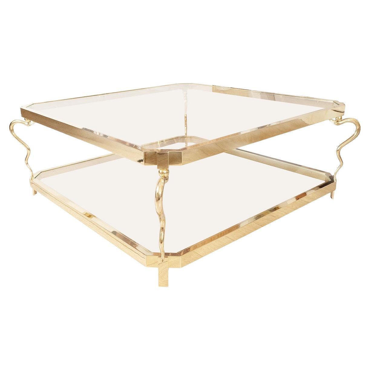 Two-tier brass snake motif coffee tables For Sale